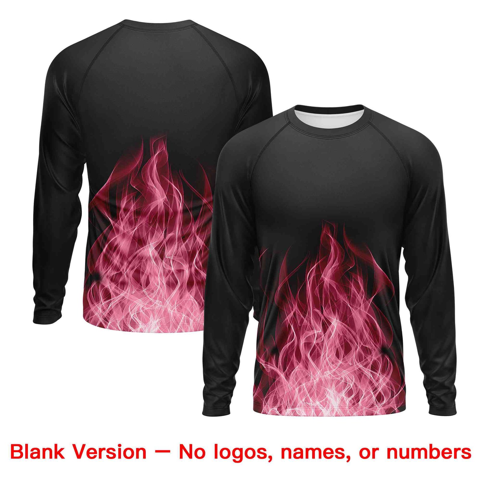 Custom Black Crimson Colorful Flame Pattern Long Sleeve Performance T-Shirt