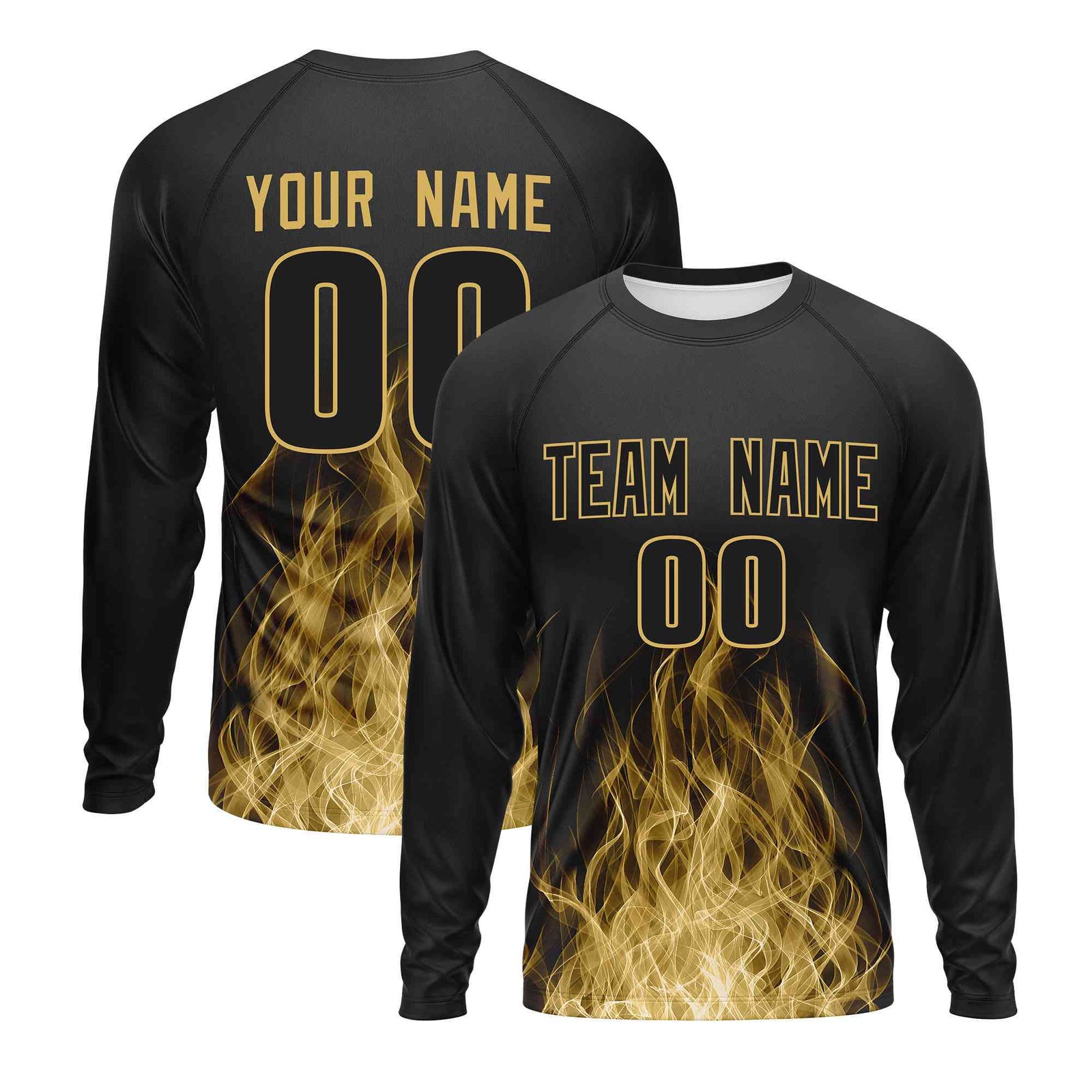 Custom Black Khaki Colorful Flame Pattern Long Sleeve Performance T-Shirt| KXKSHOP