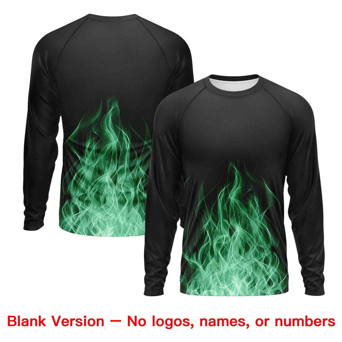 Custom Black Kelly Green Colorful Flame Pattern Long Sleeve Performance T-Shirt| KXKSHOP