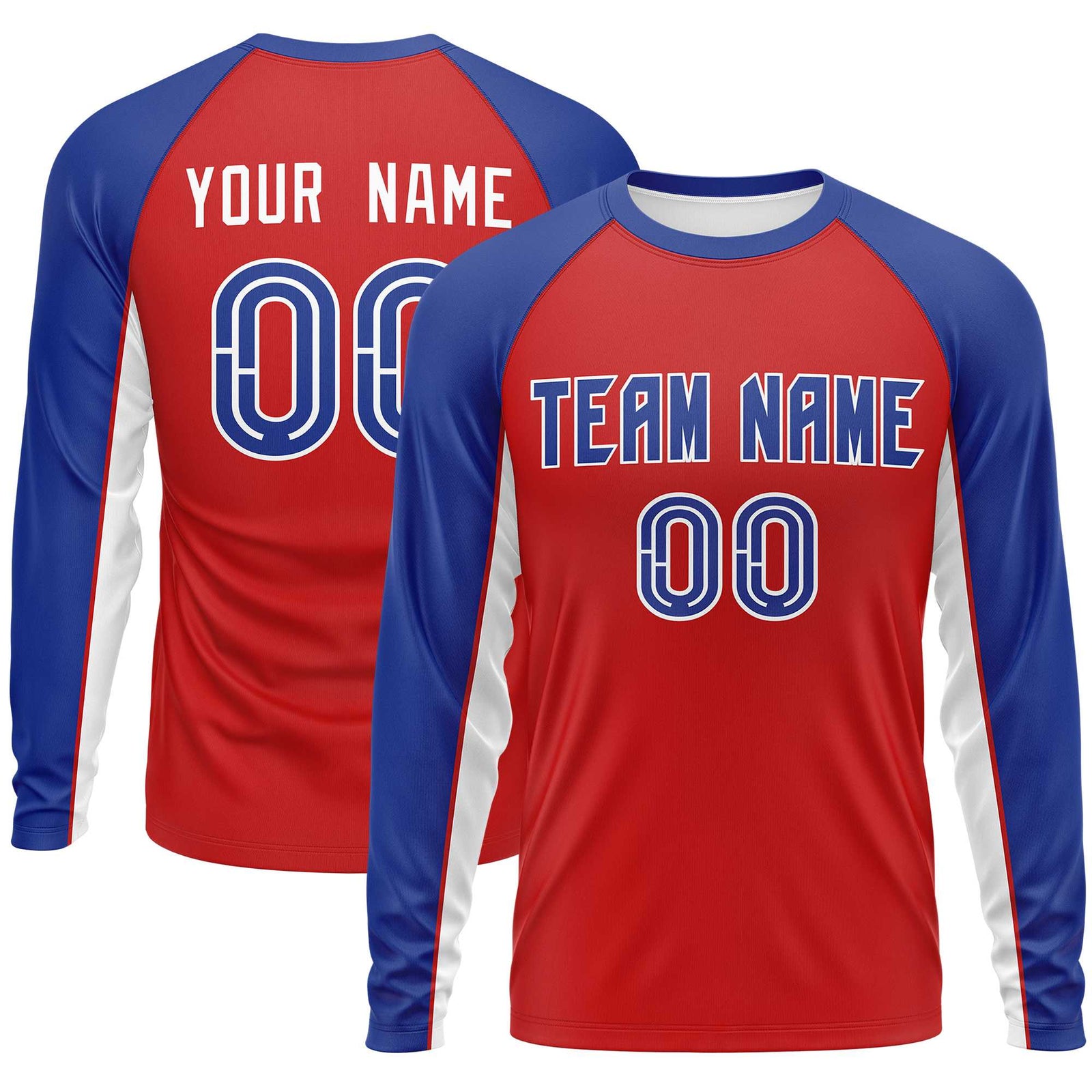 Custom Red Royal Crew Neck Raglan Long Sleeve Performance T-Shirt