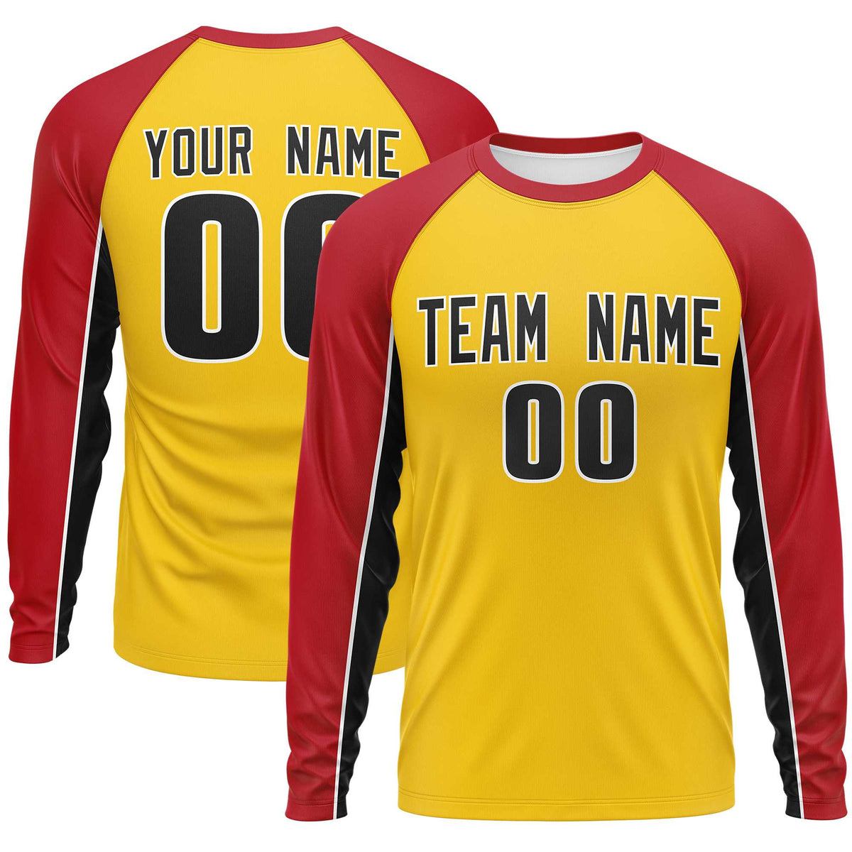 Custom Gold Red Crew Neck Raglan Long Sleeve Performance T-Shirt