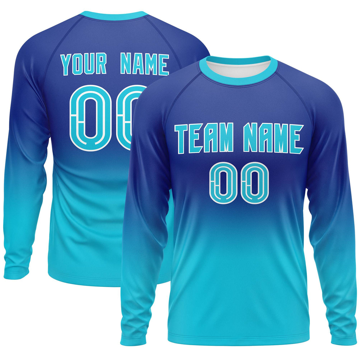 Custom Royal-Sky Blue Gradient Fashion Design Long Sleeve Performance T-Shirt
