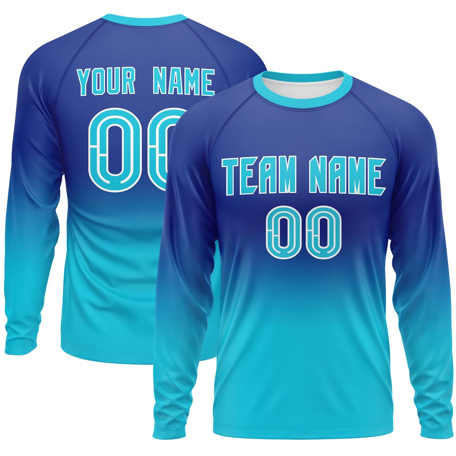 Custom Royal-Sky Blue Gradient Fashion Design Long Sleeve Performance T-Shirt
