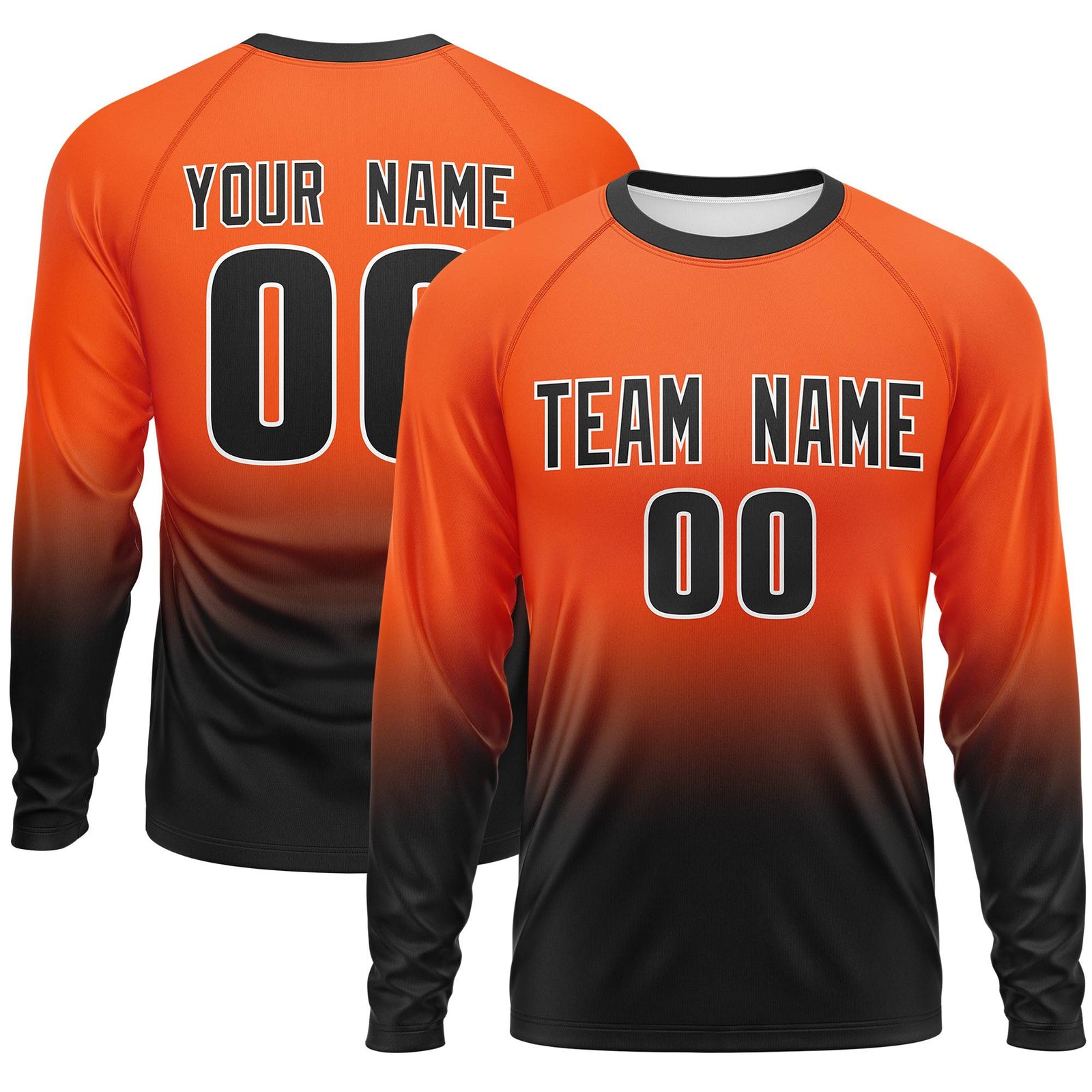 Custom Orange-Black Gradient Fashion Design Long Sleeve Performance T-Shirt