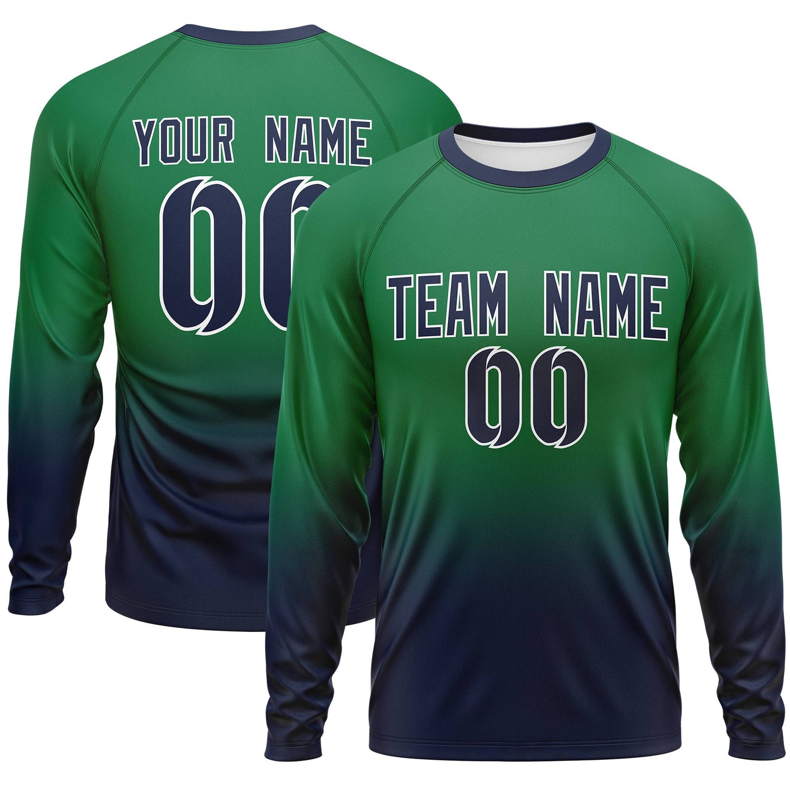 Custom Teal-Navy Gradient Fashion Design Long Sleeve Performance T-Shirt