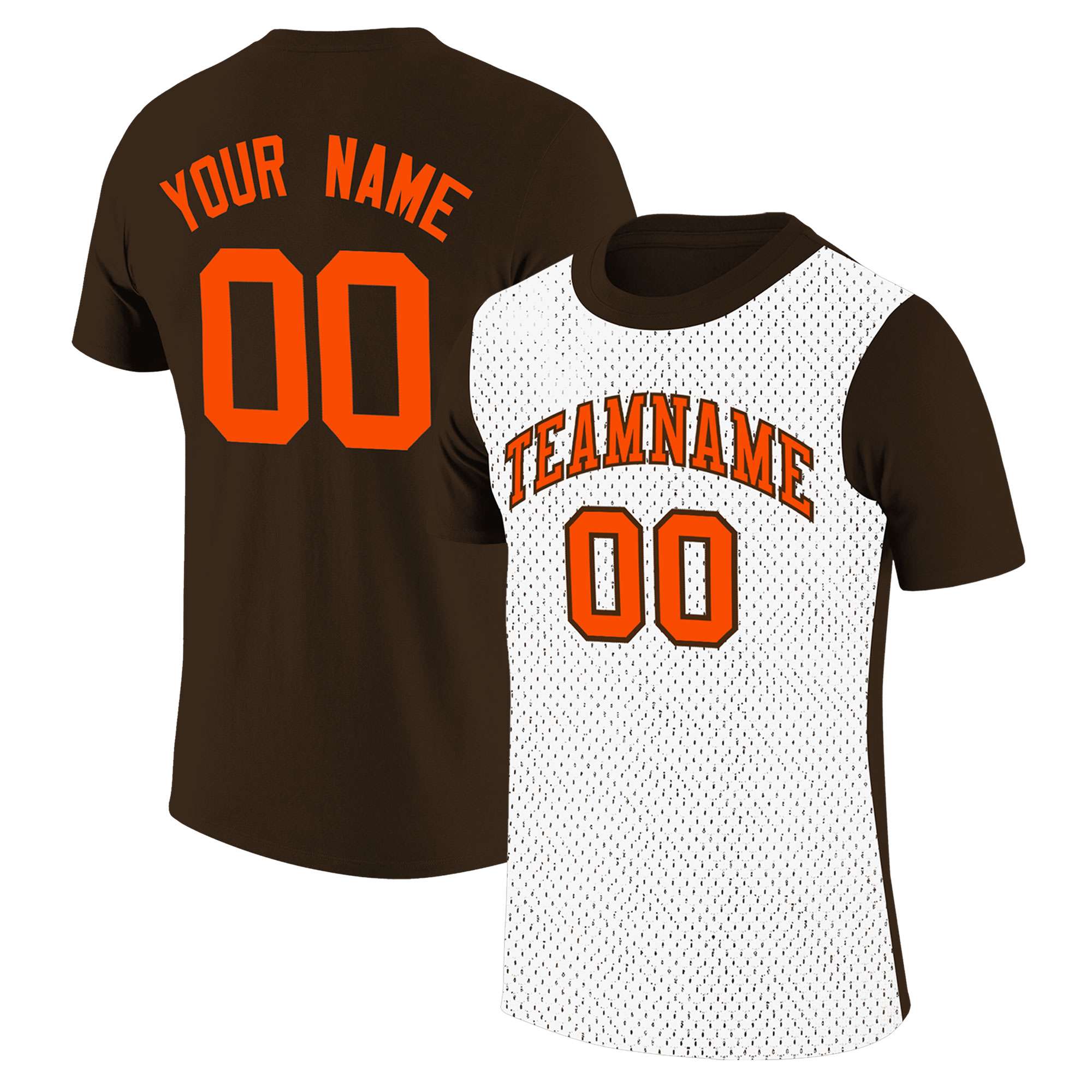 Custom Brown White Mesh Two Tone T-Shirt
