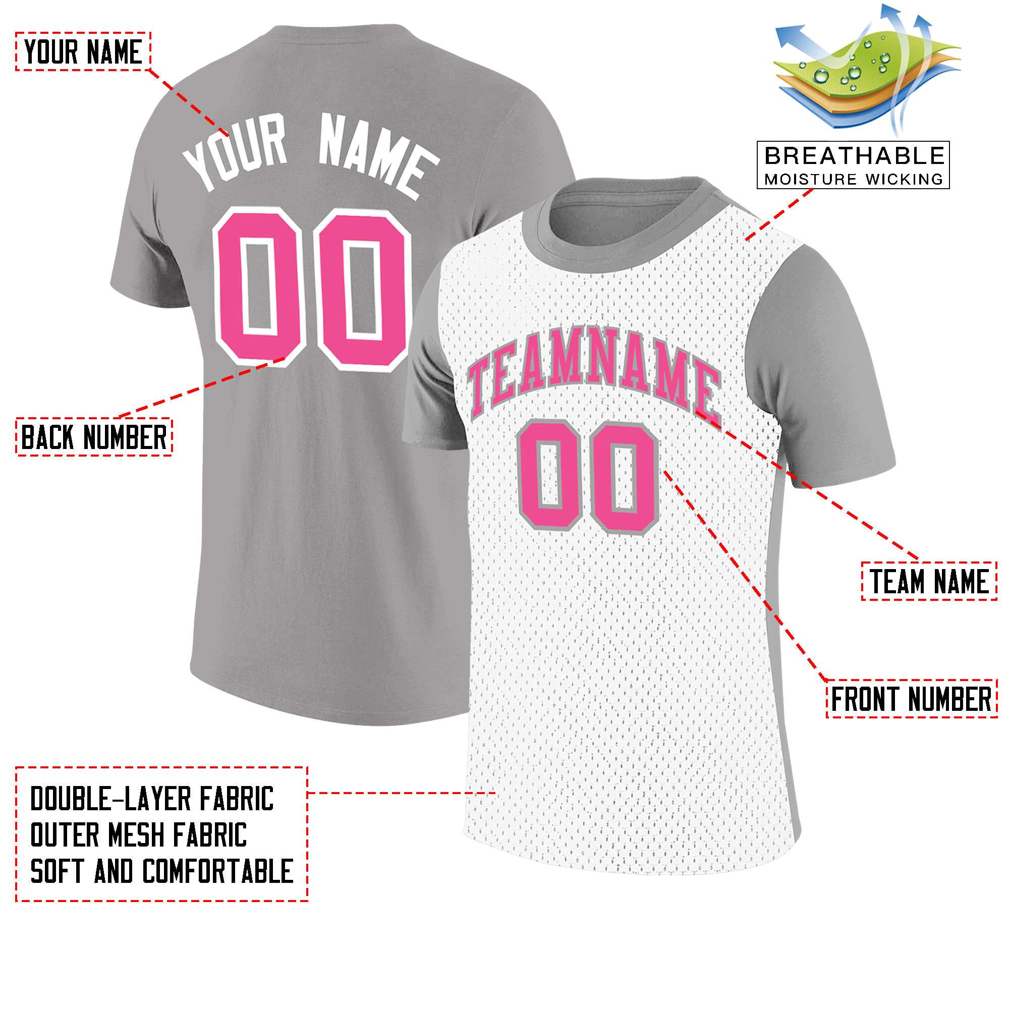 Custom Gray White Mesh Two Tone T-Shirt