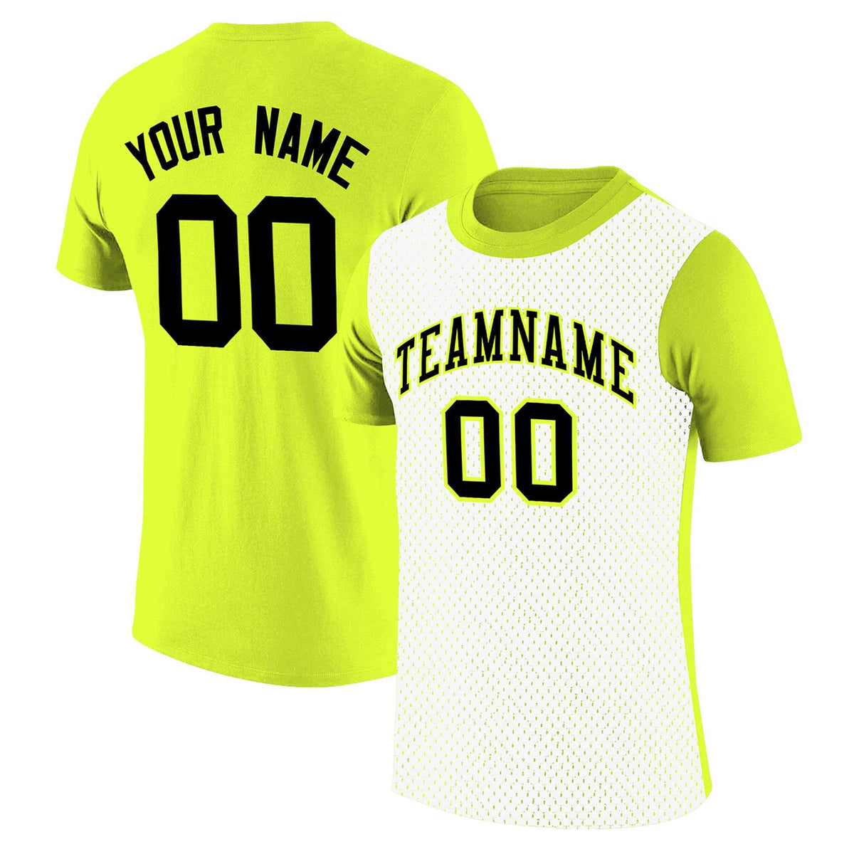 Custom Fluorescent Green White Mesh Two Tone T-Shirt