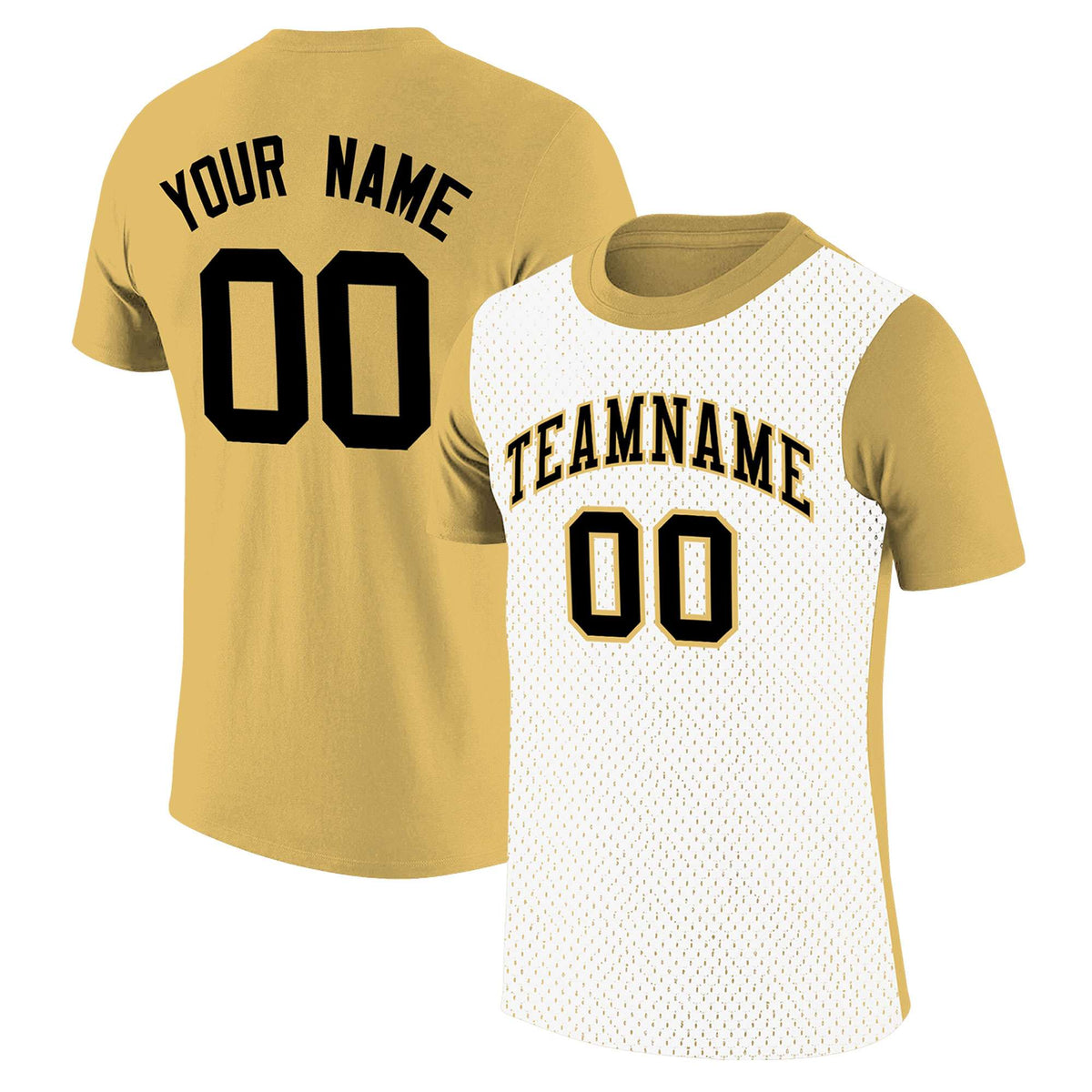 Custom Old Gold White Mesh Two Tone T-Shirt