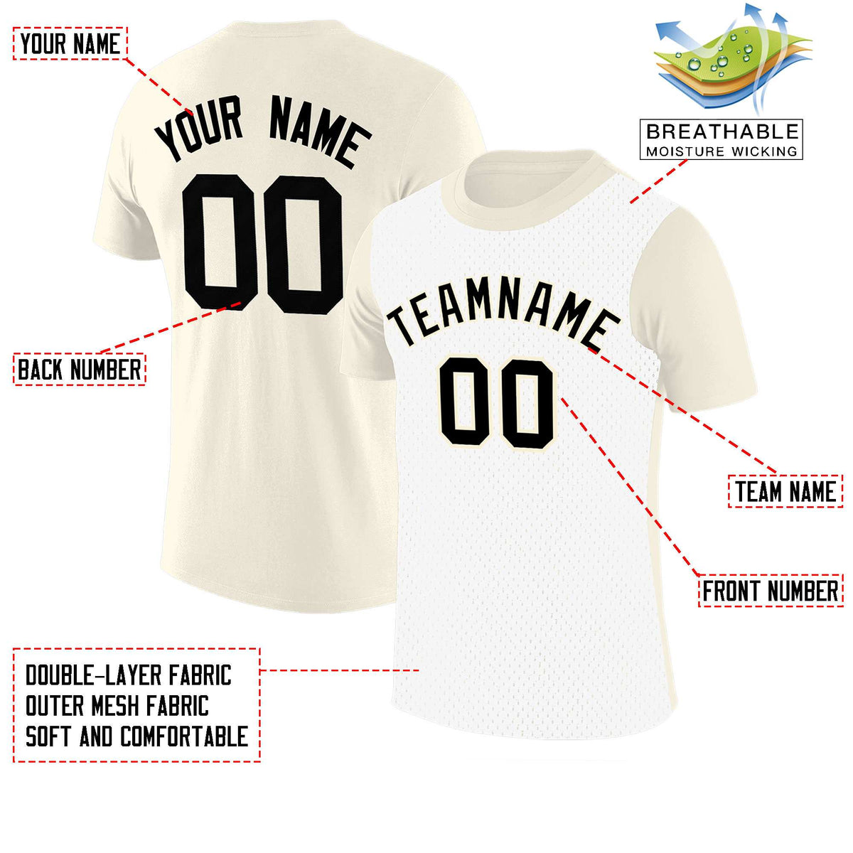 Custom Cream White Mesh Two Tone T-Shirt