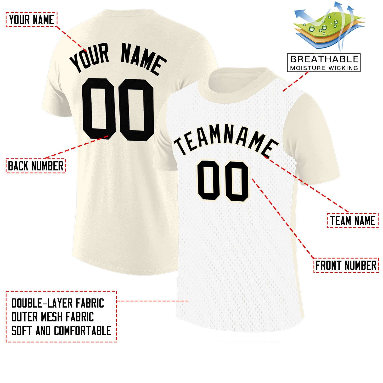 Custom Cream White Mesh Two Tone T-Shirt