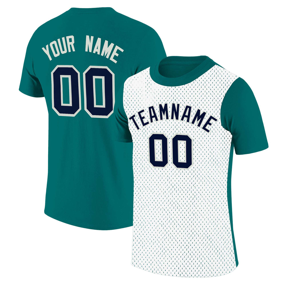 Custom Teal White Mesh Two Tone T-Shirt
