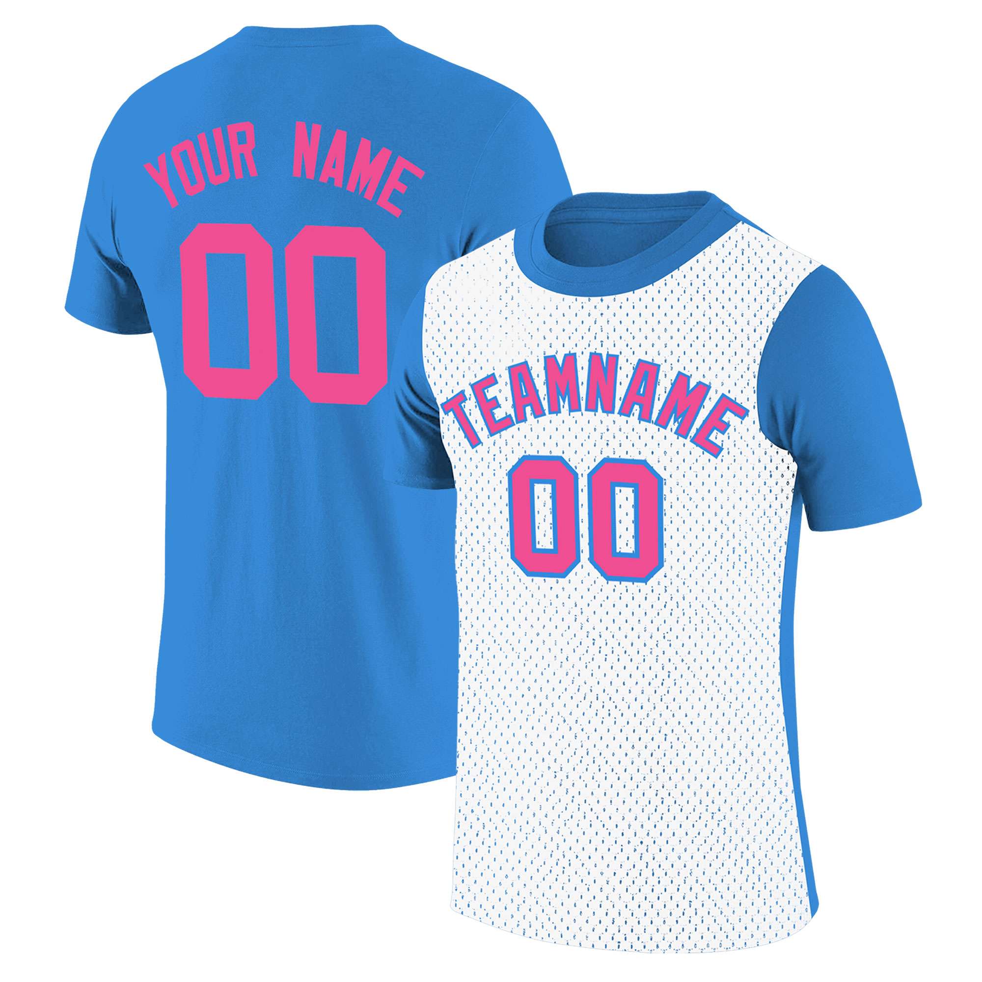Custom Light Blue White Mesh Two Tone T-Shirt