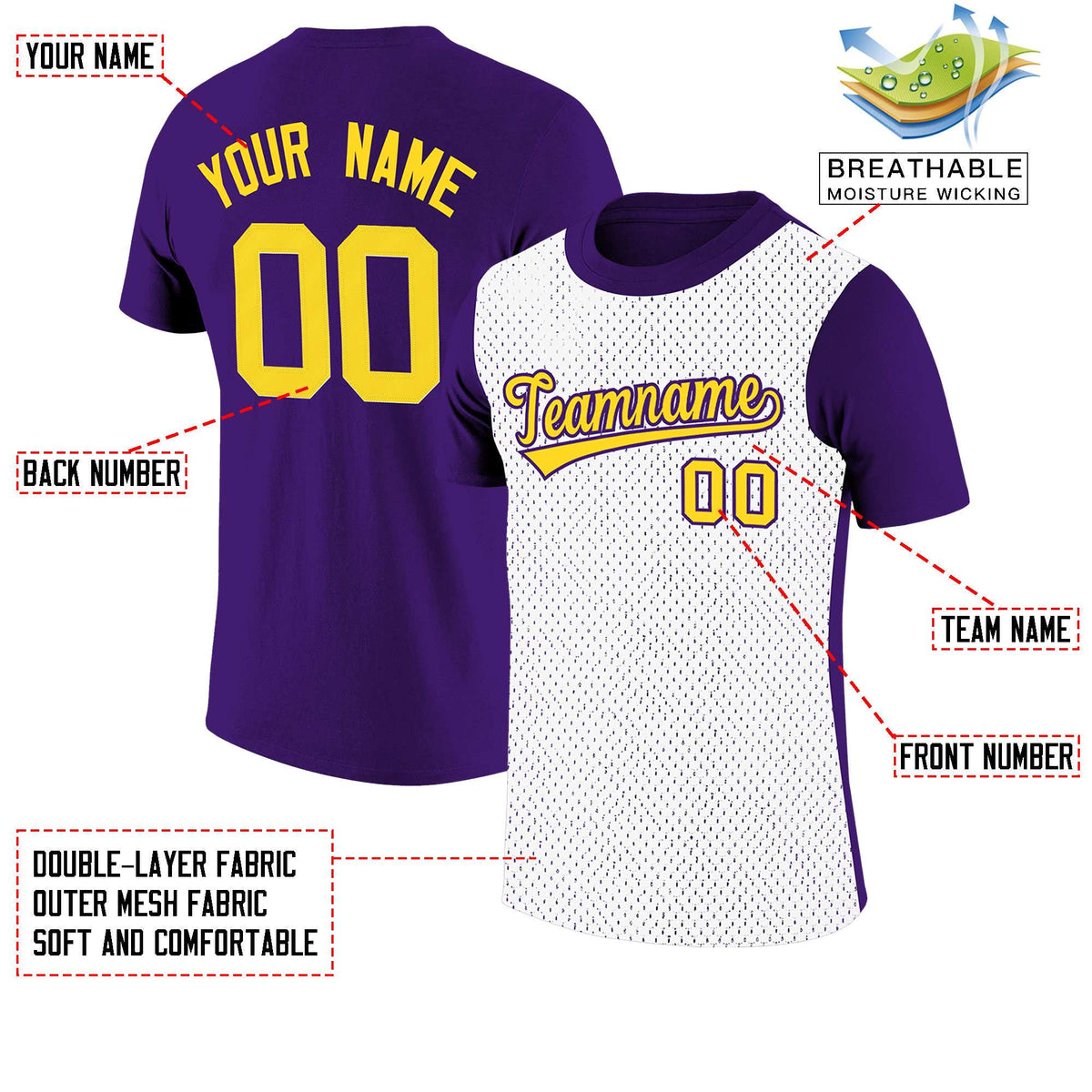 Custom Purple White Mesh Two Tone T-Shirt
