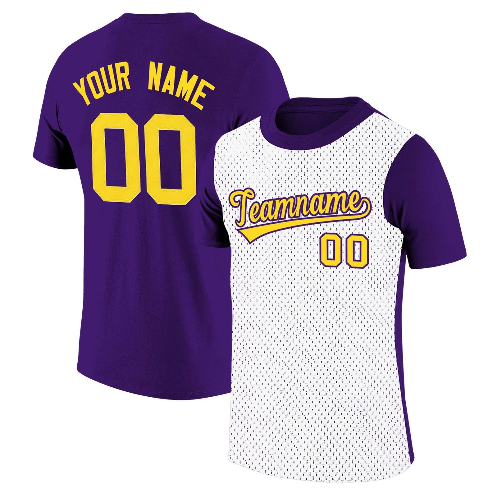 Custom Purple White Mesh Two Tone T-Shirt