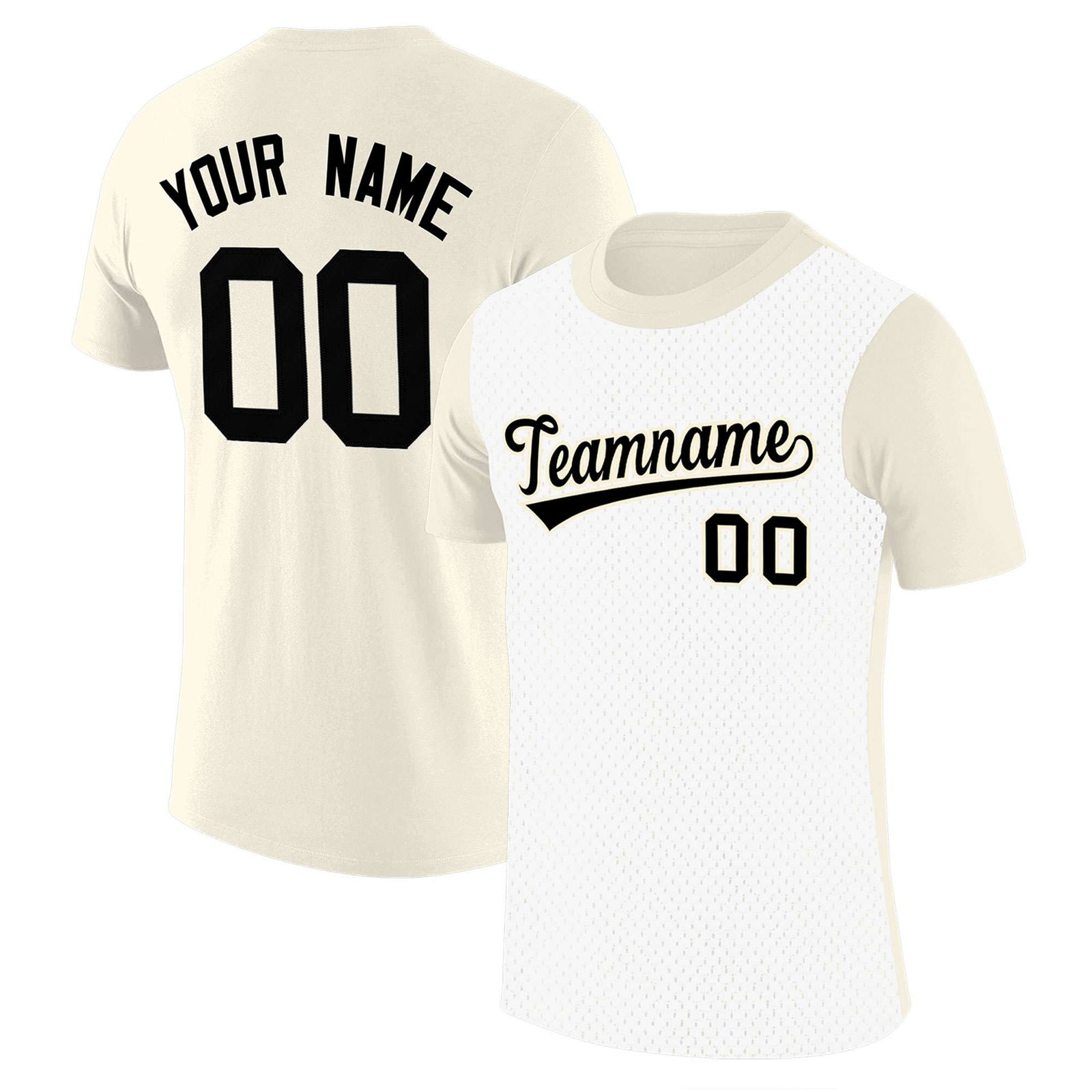 Custom Cream White Mesh Two Tone T-Shirt