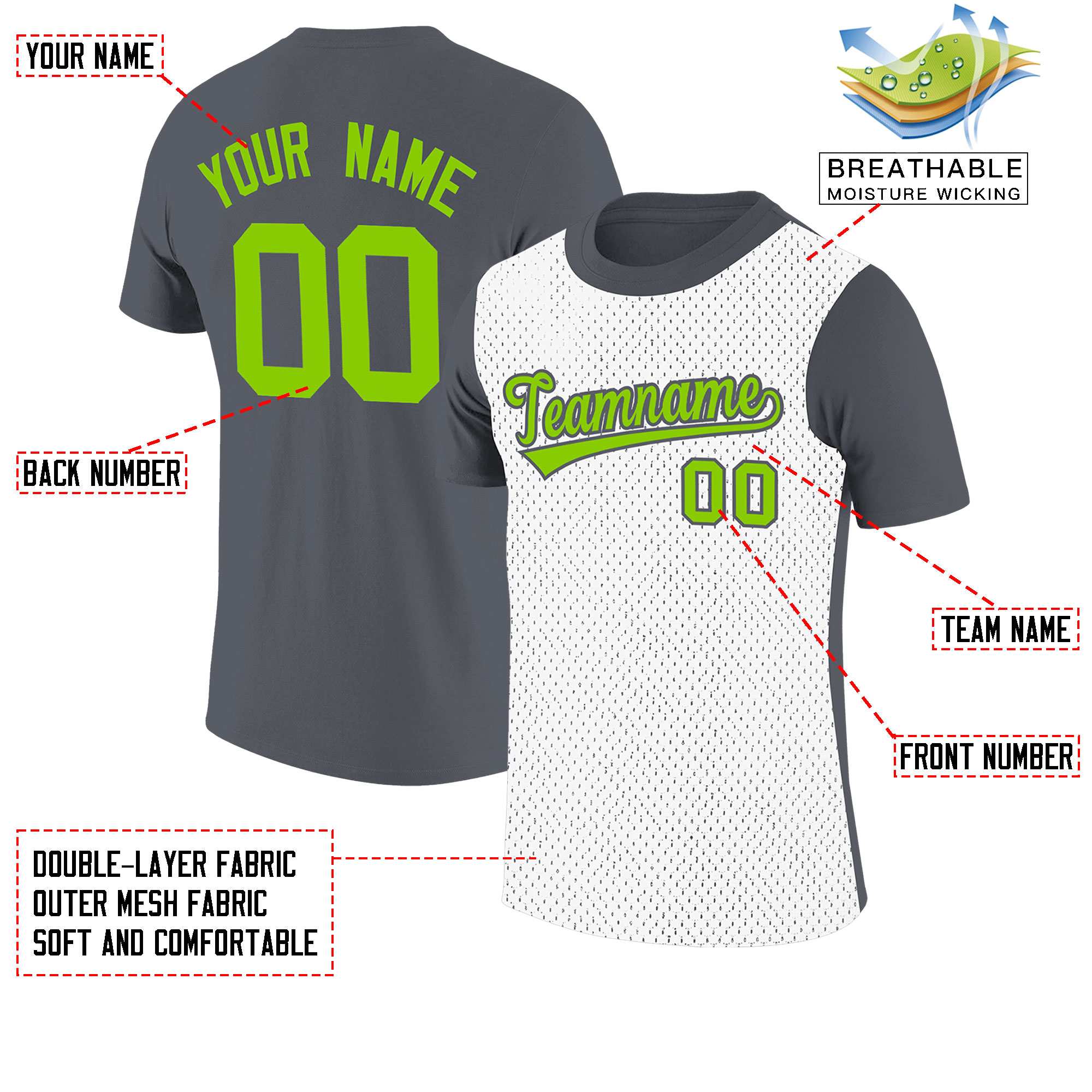 Custom Gray White Mesh Two Tone T-Shirt