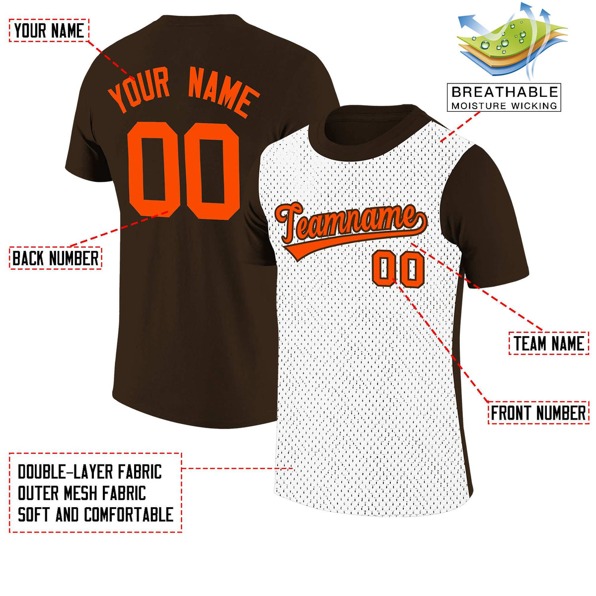 Custom Brown White Mesh Two Tone T-Shirt