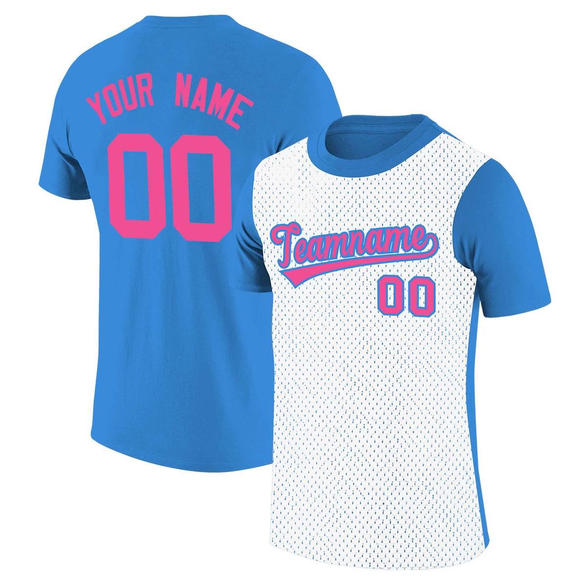 Custom Light Blue White Mesh Two Tone T-Shirt