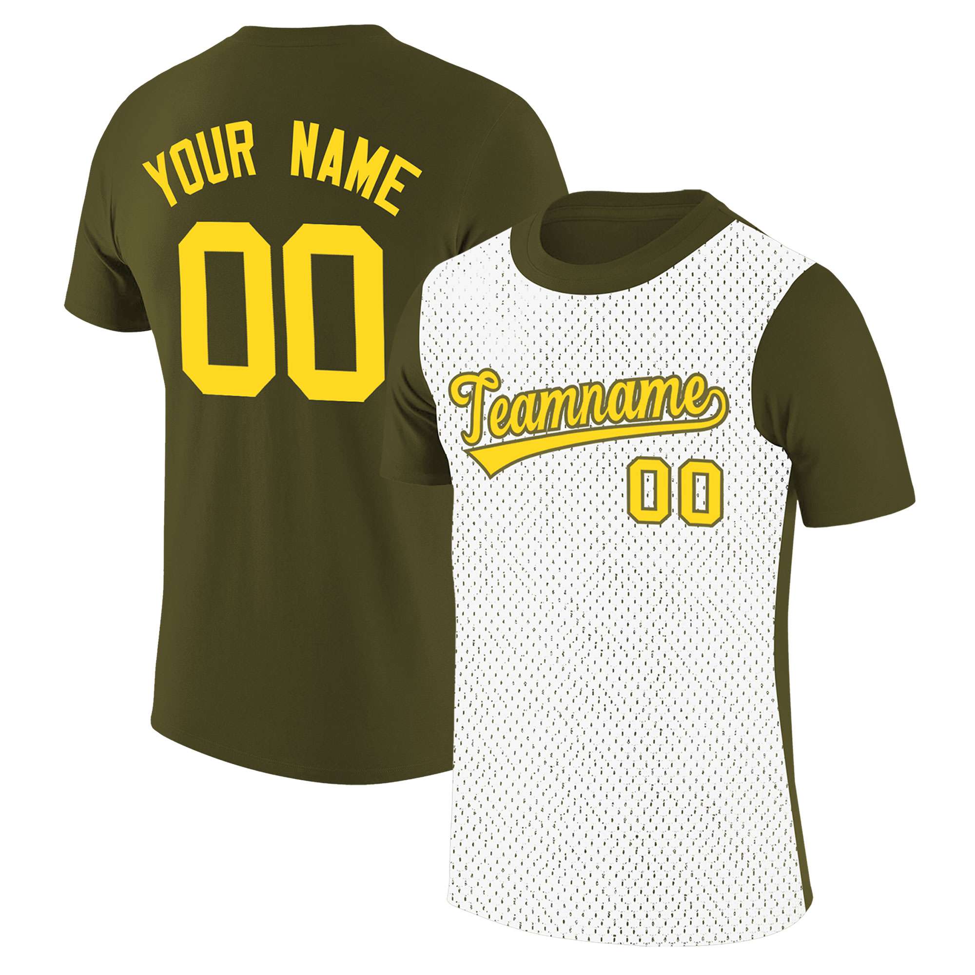 Custom Olive White Mesh Two Tone T-Shirt