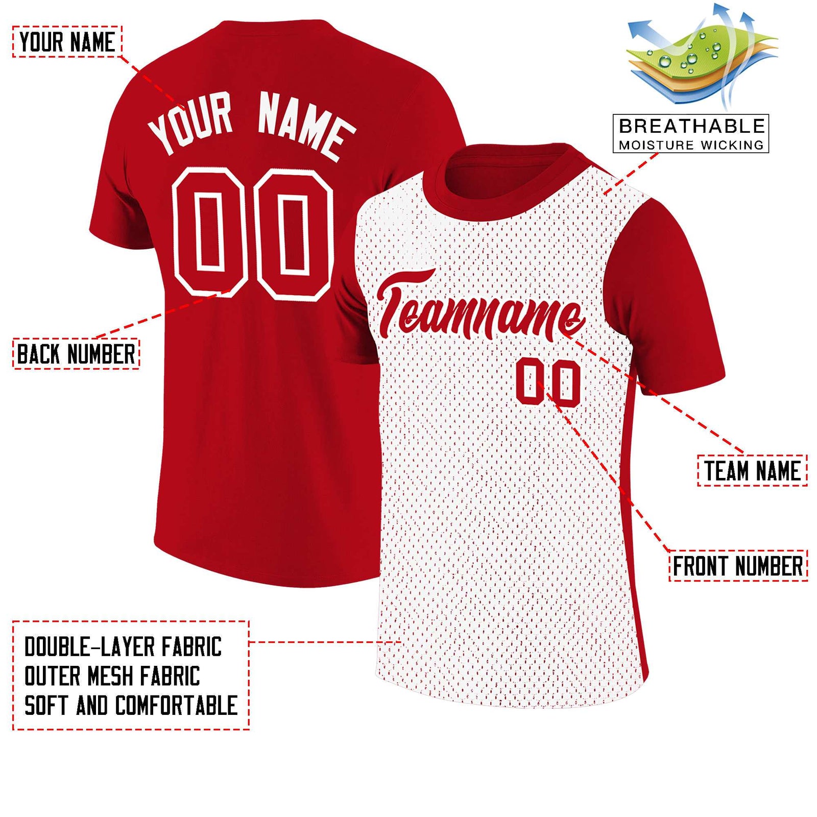 Custom Red White Mesh Two Tone T-Shirt