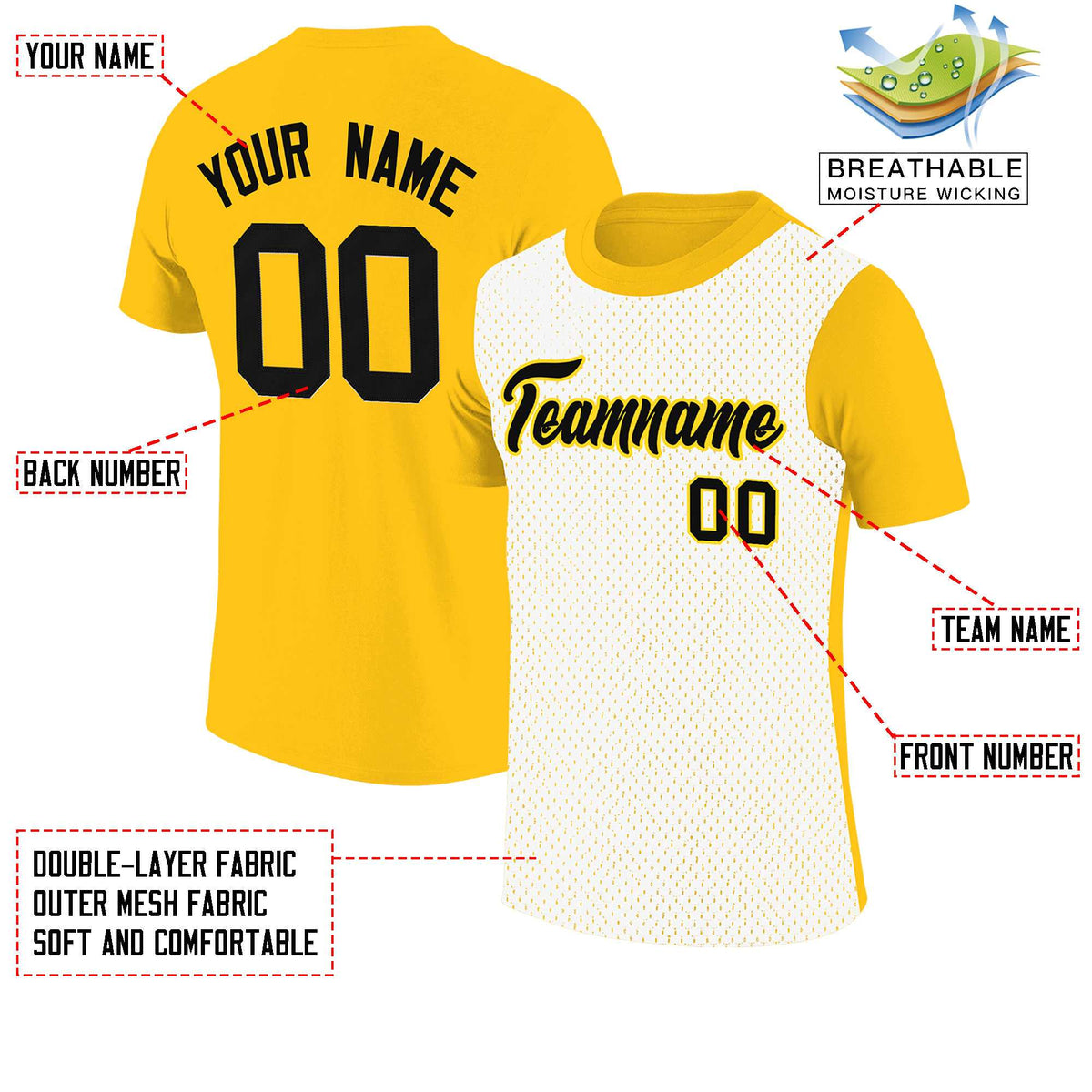 Custom Gold White Mesh Two Tone T-Shirt