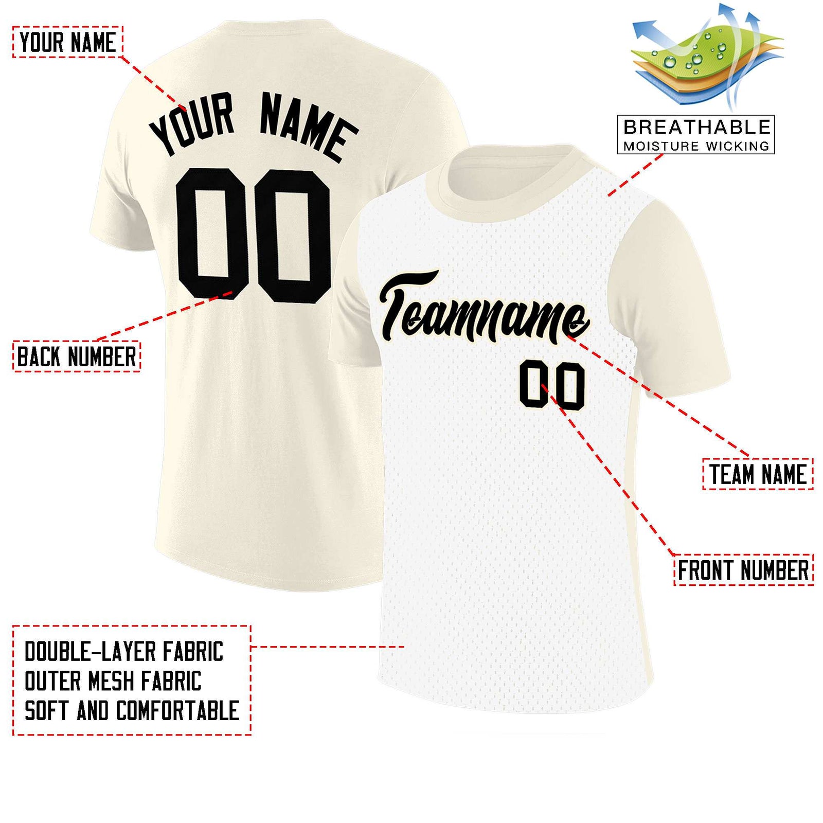 Custom Cream White Mesh Two Tone T-Shirt