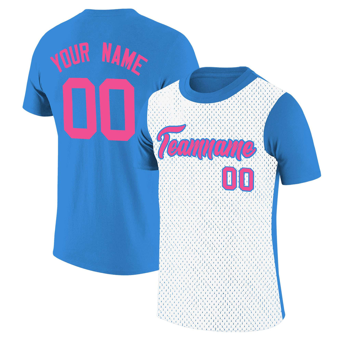 Custom Light Blue White Mesh Two Tone T-Shirt