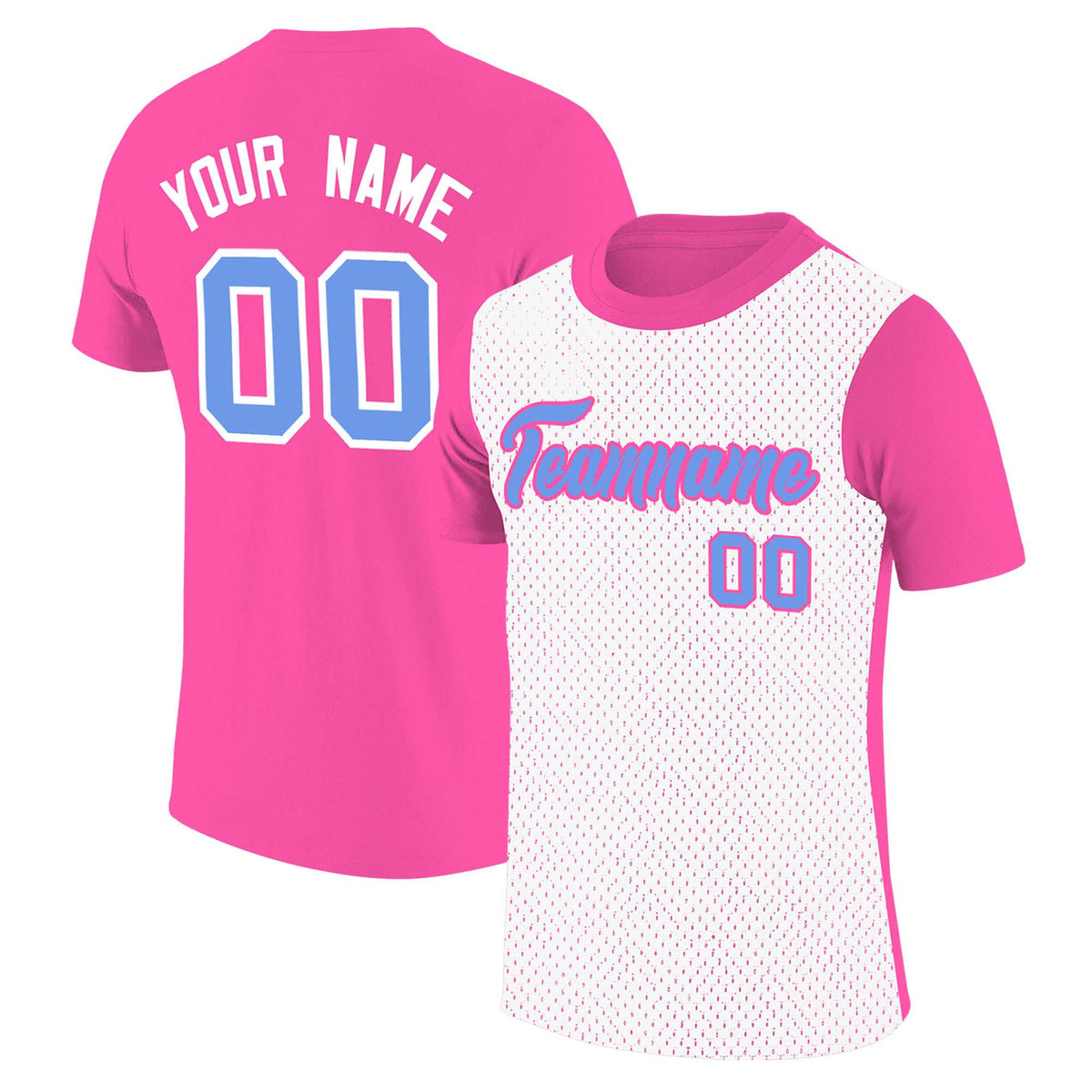 Custom Pink White Mesh Two Tone T-Shirt