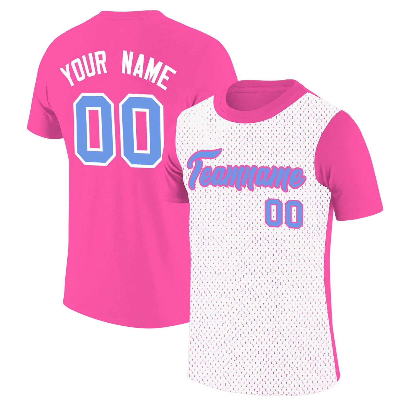 Custom Pink White Mesh Two Tone T-Shirt