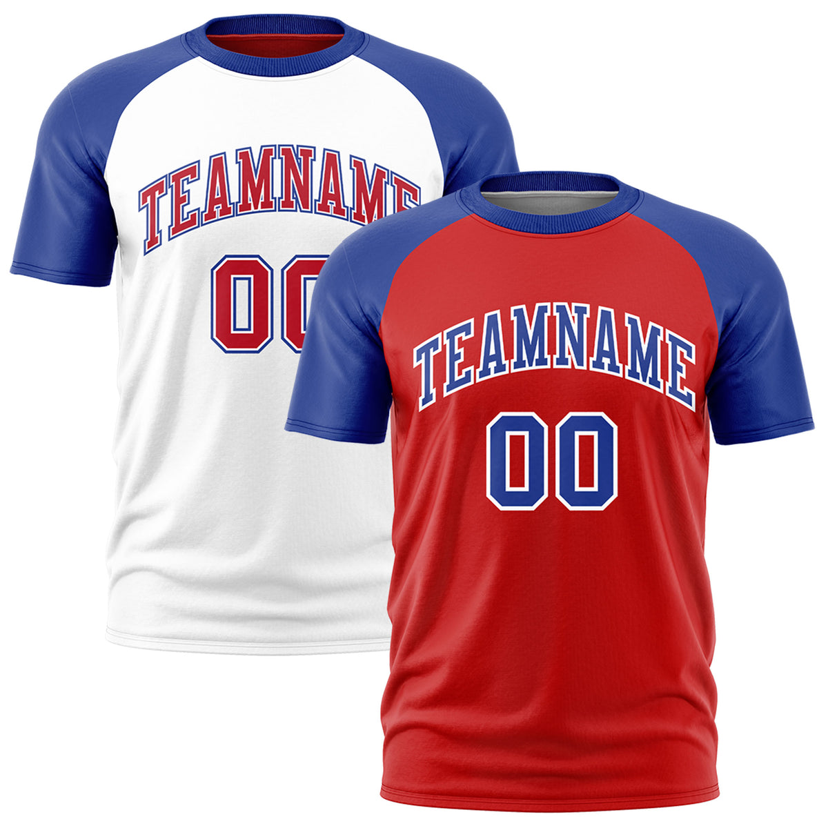 Custom Red Royal Blue White Reversible Raglan Sleeves Moisture-Wicking T-shirt| KXKSHOP