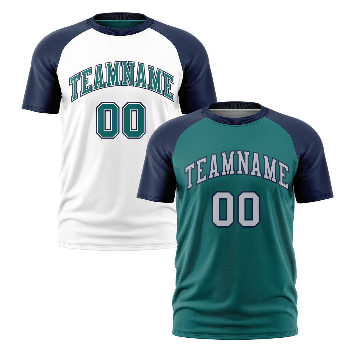 Custom Teal Navy Silver Reversible Raglan Sleeves Moisture-Wicking T-shirt| KXKSHOP