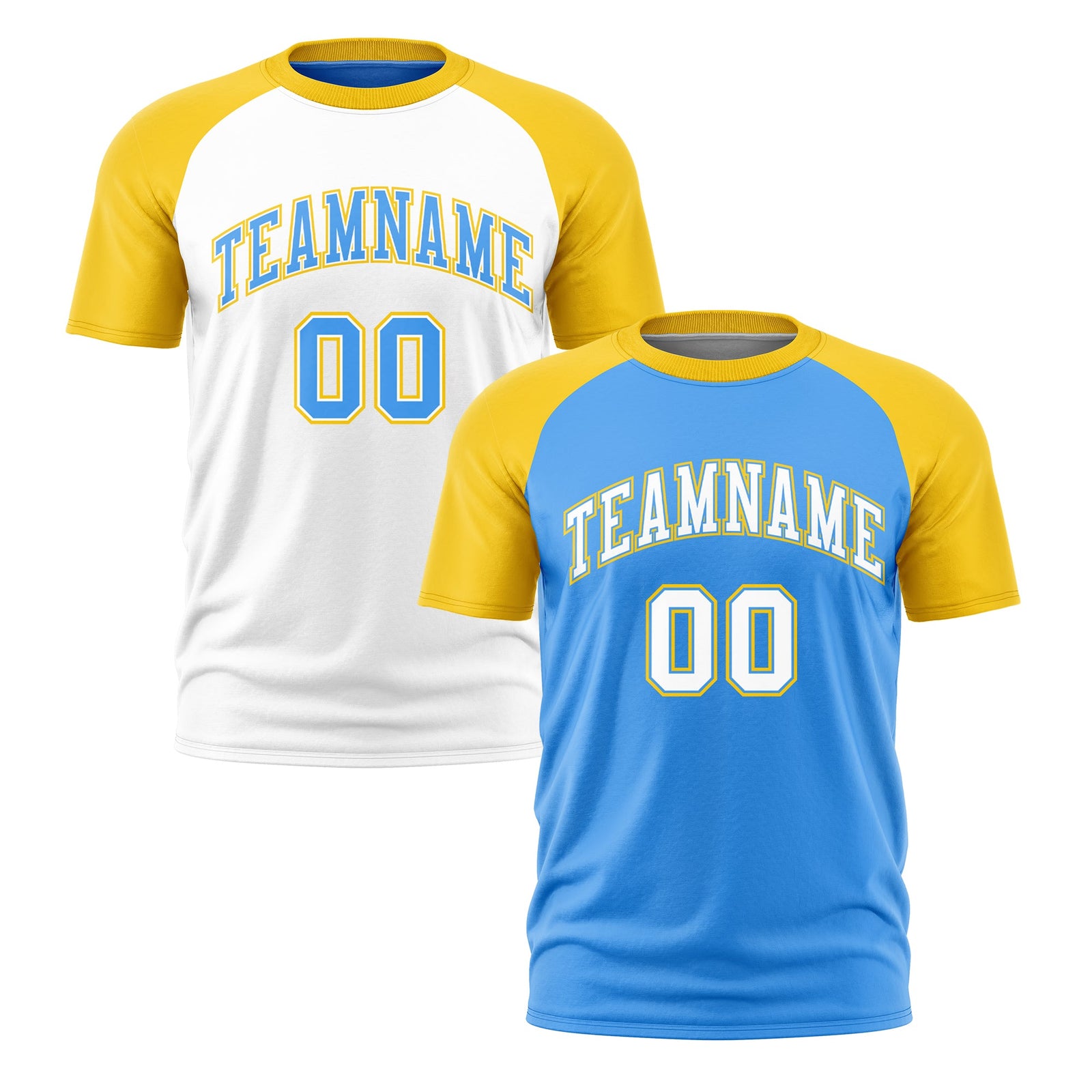 Custom Powder Blue Gold White Reversible Raglan Sleeves Moisture-Wicking T-shirt| KXKSHOP