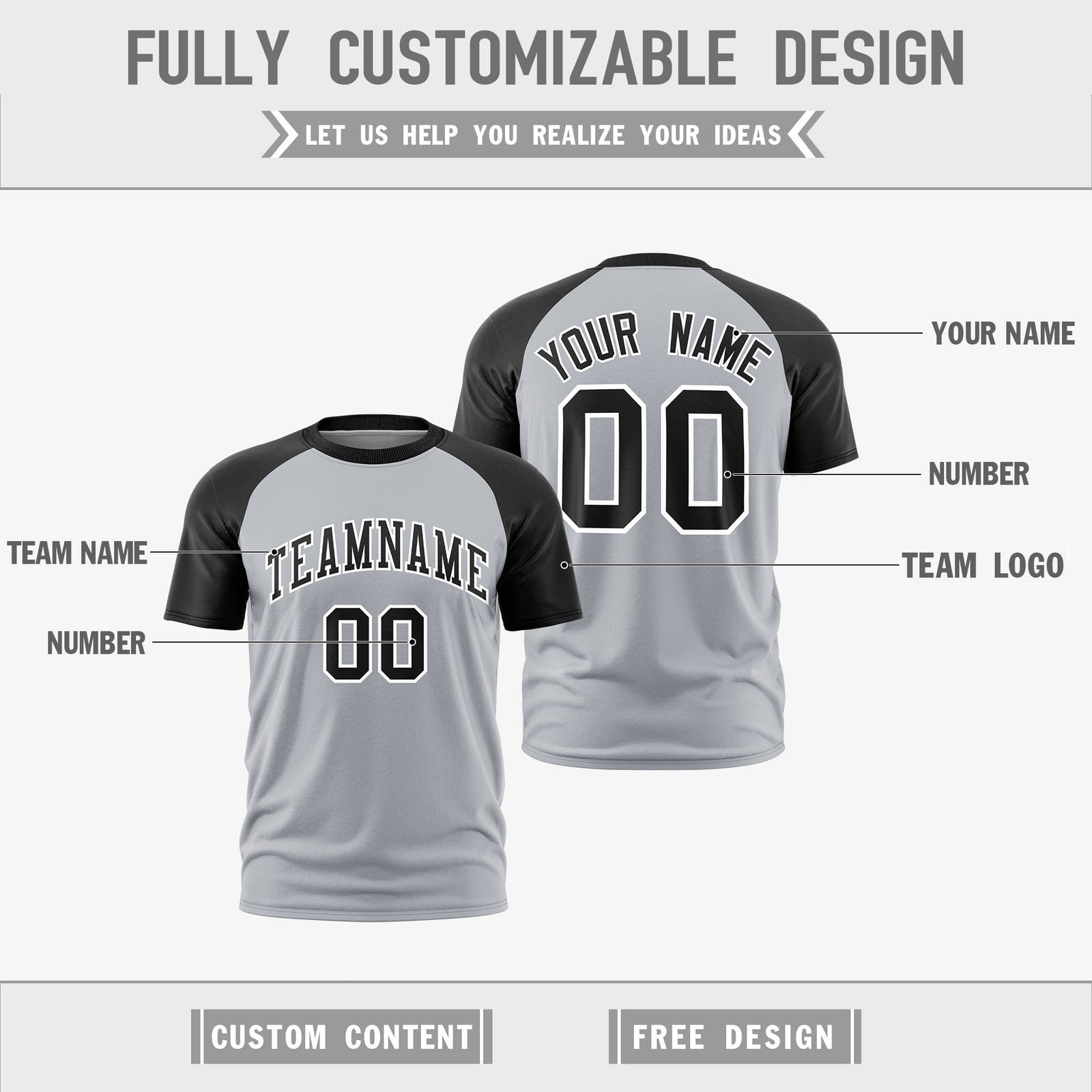 Custom Silver Black White Reversible Raglan Sleeves Quick Dry T-shirt| KXKSHOP