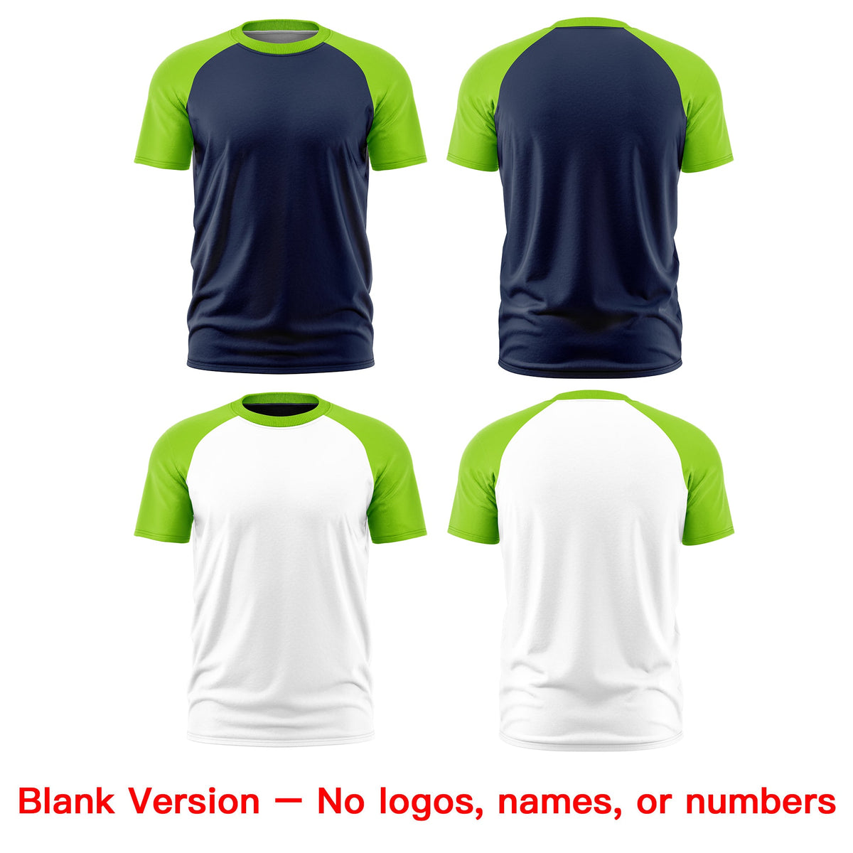 Custom Navy Neon Green White Reversible Raglan Sleeves Quick Dry T-shirt| KXKSHOP