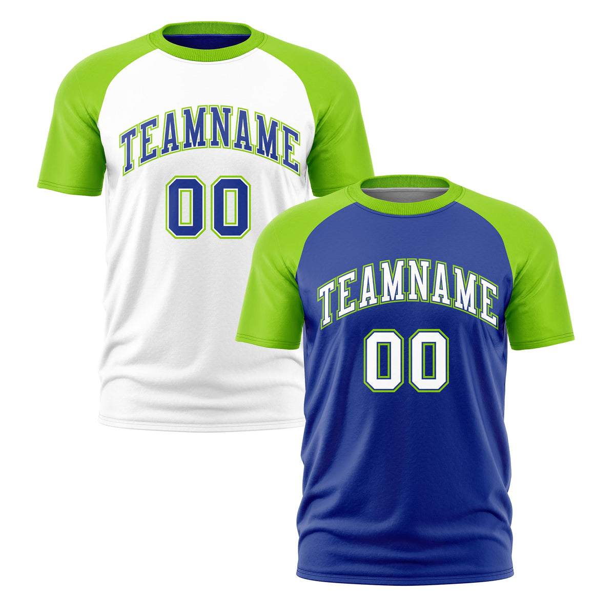 Custom Royal Blue Neon Green White Reversible Raglan Sleeves Moisture-Wicking T-shirt| KXKSHOP