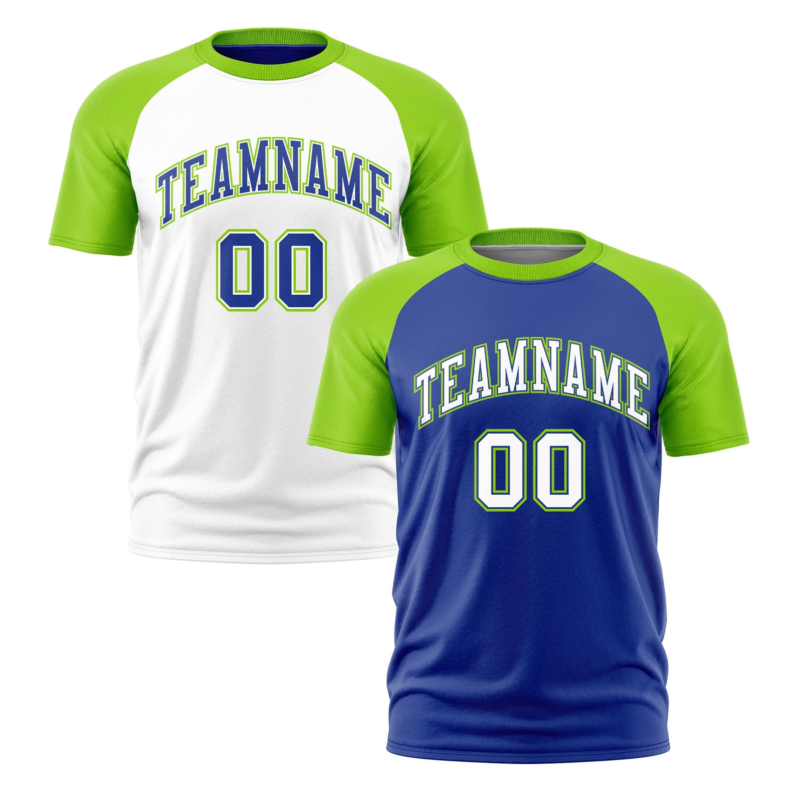 Custom Royal Blue Neon Green White Reversible Raglan Sleeves Moisture-Wicking T-shirt| KXKSHOP