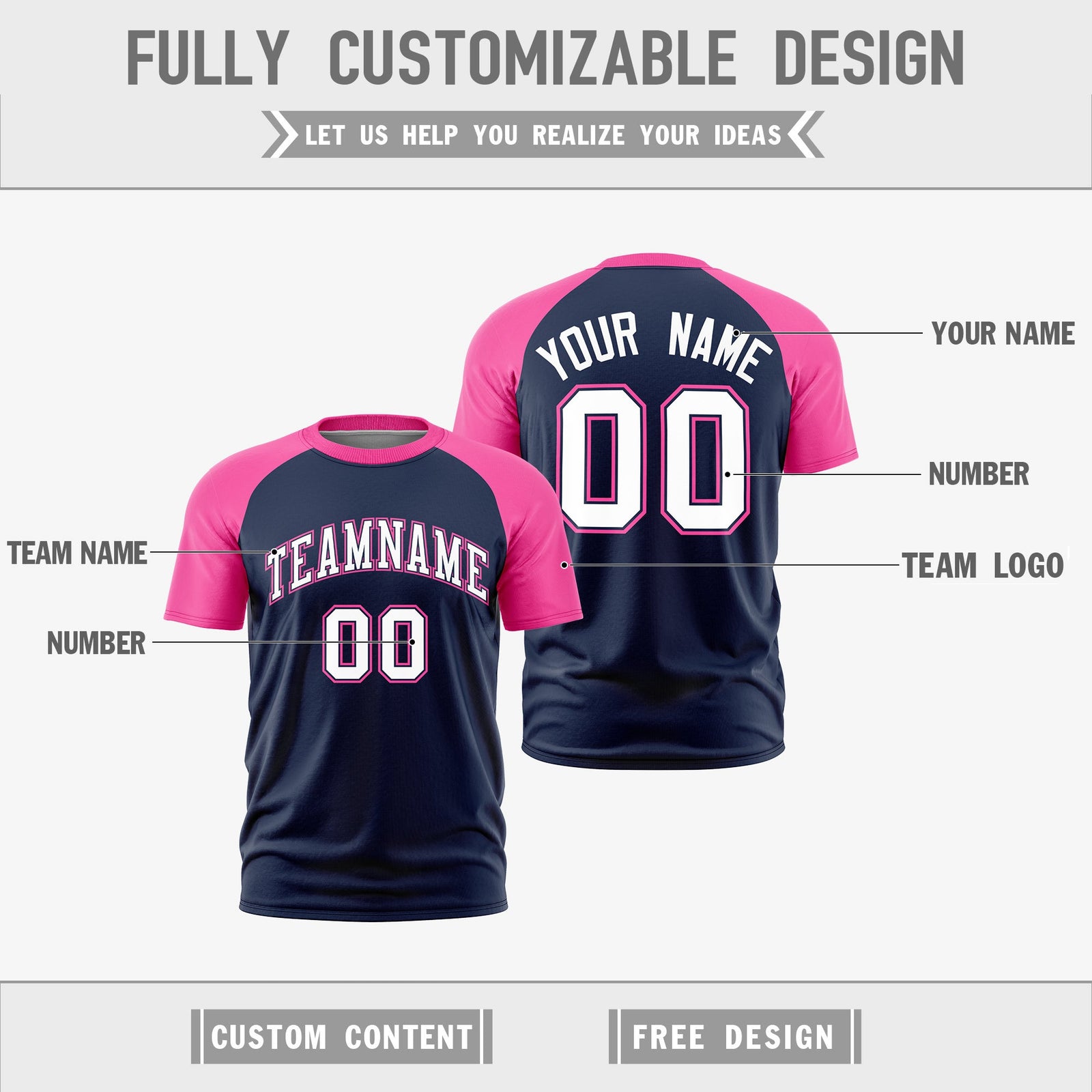 Custom White Pink Navy Reversible Raglan Sleeves Moisture-Wicking T-shirt| KXKSHOP