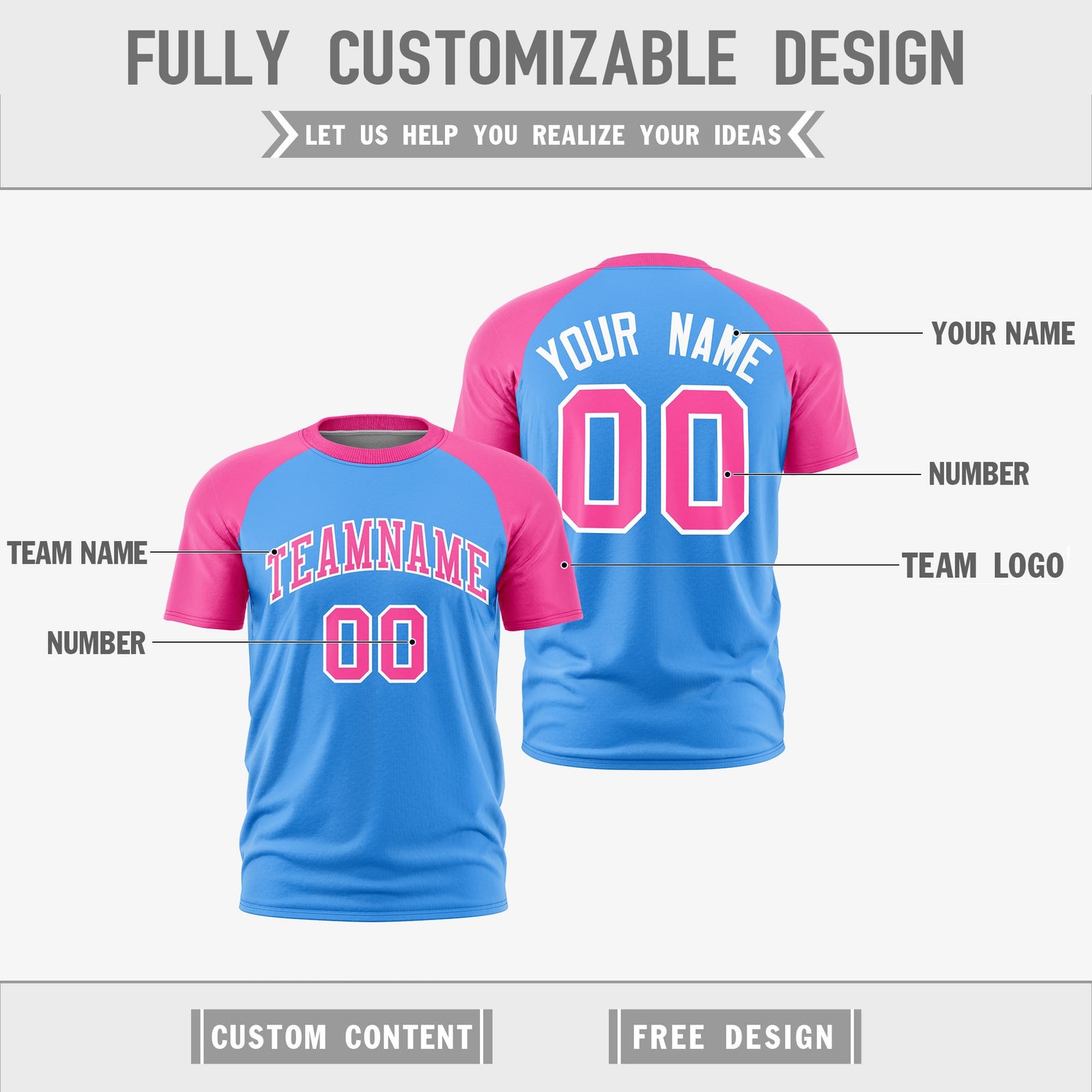 Custom Powder Blue Pink White Reversible Raglan Sleeves Quick Dry T-shirt| KXKSHOP