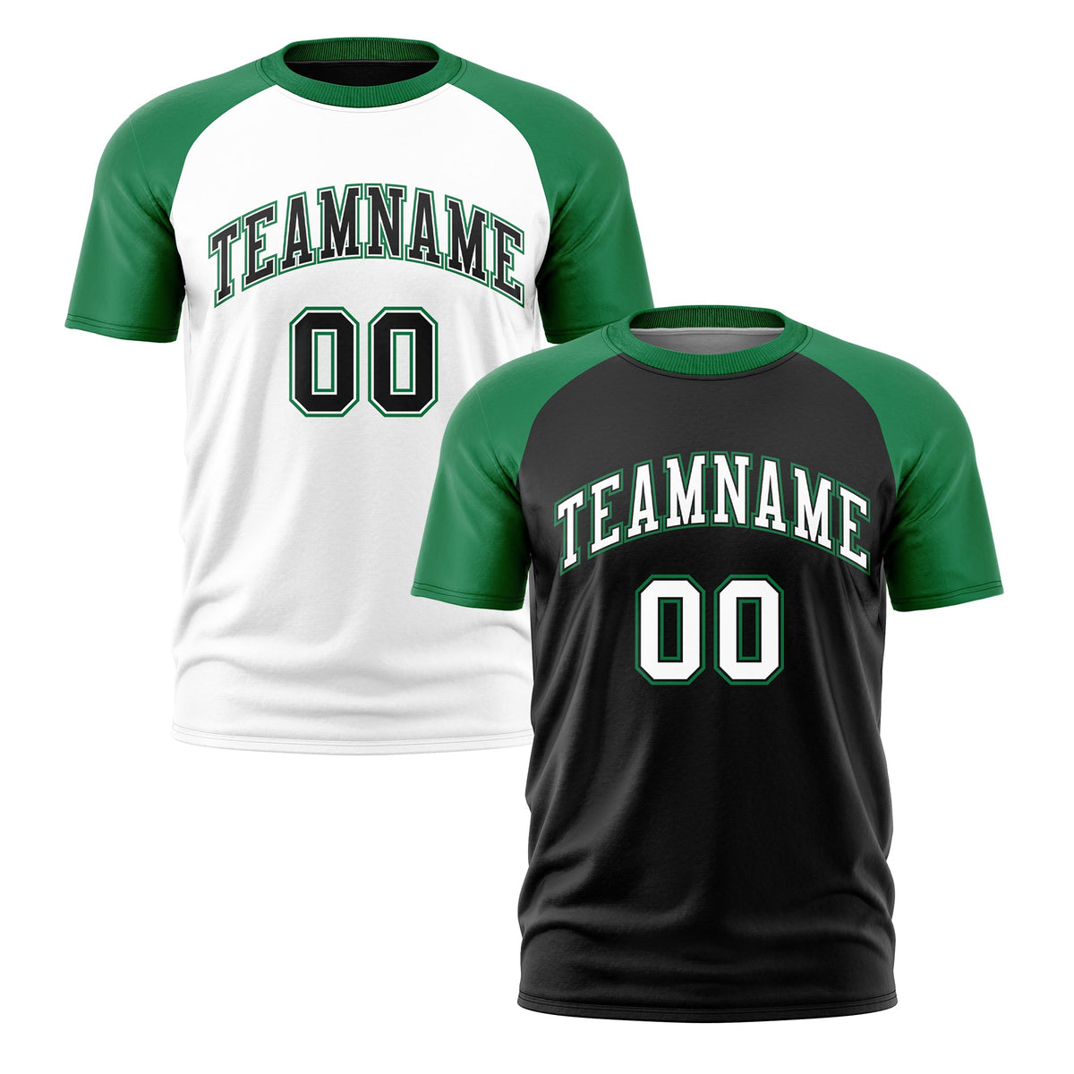 Custom Black Kelly Green White Reversible Raglan Sleeves Moisture-Wicking T-shirt| KXKSHOP