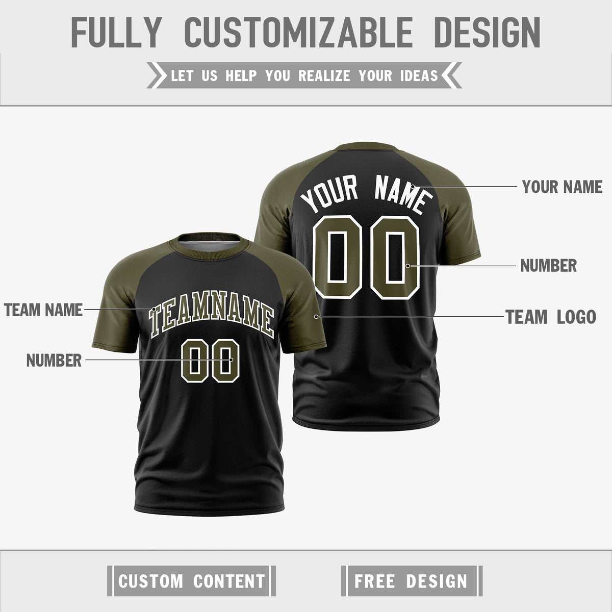 Custom Black Olive White Reversible Raglan Sleeves Quick Dry T-shirt| KXKSHOP