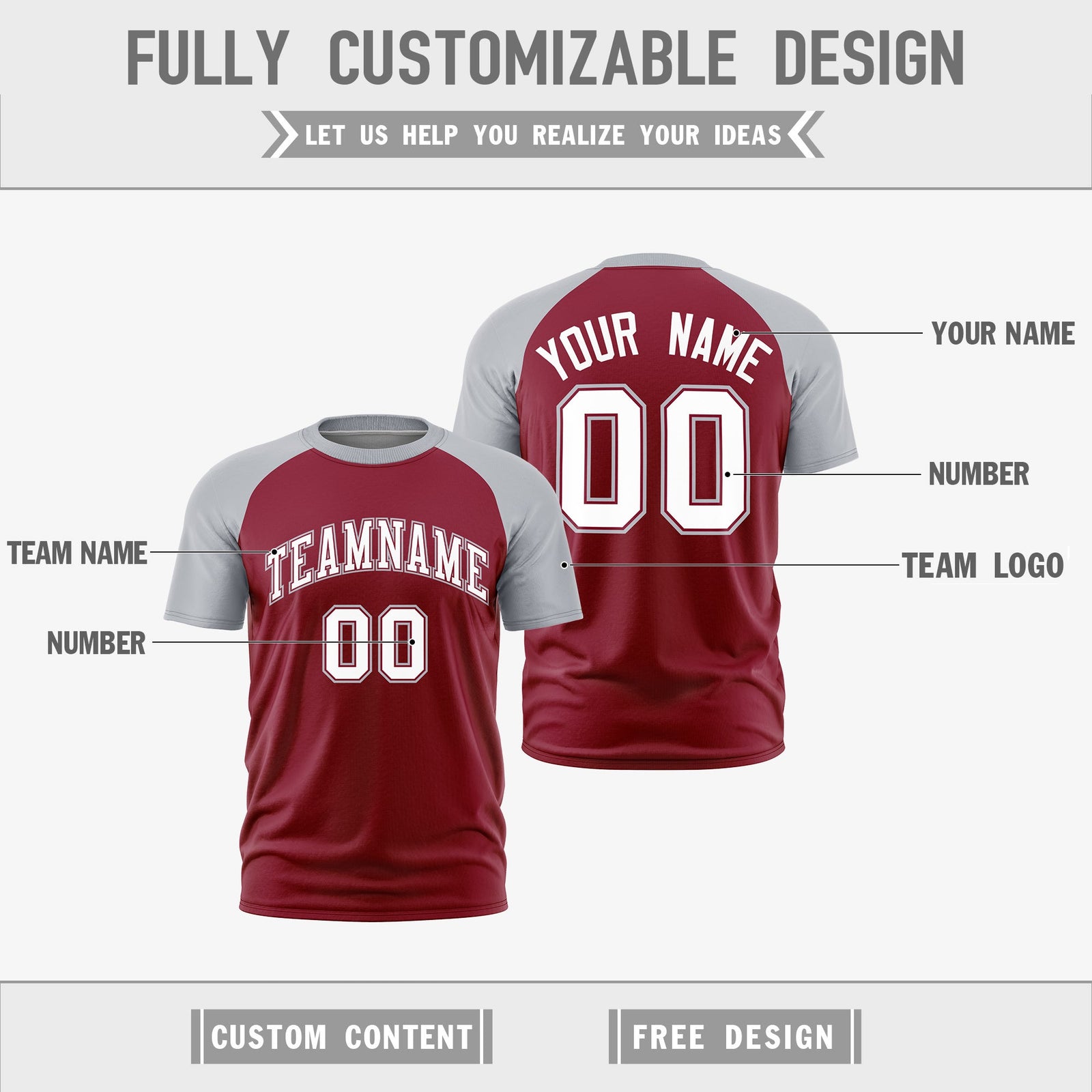 Custom Crimson Silver White Reversible Raglan Sleeves Moisture-Wicking T-shirt| KXKSHOP