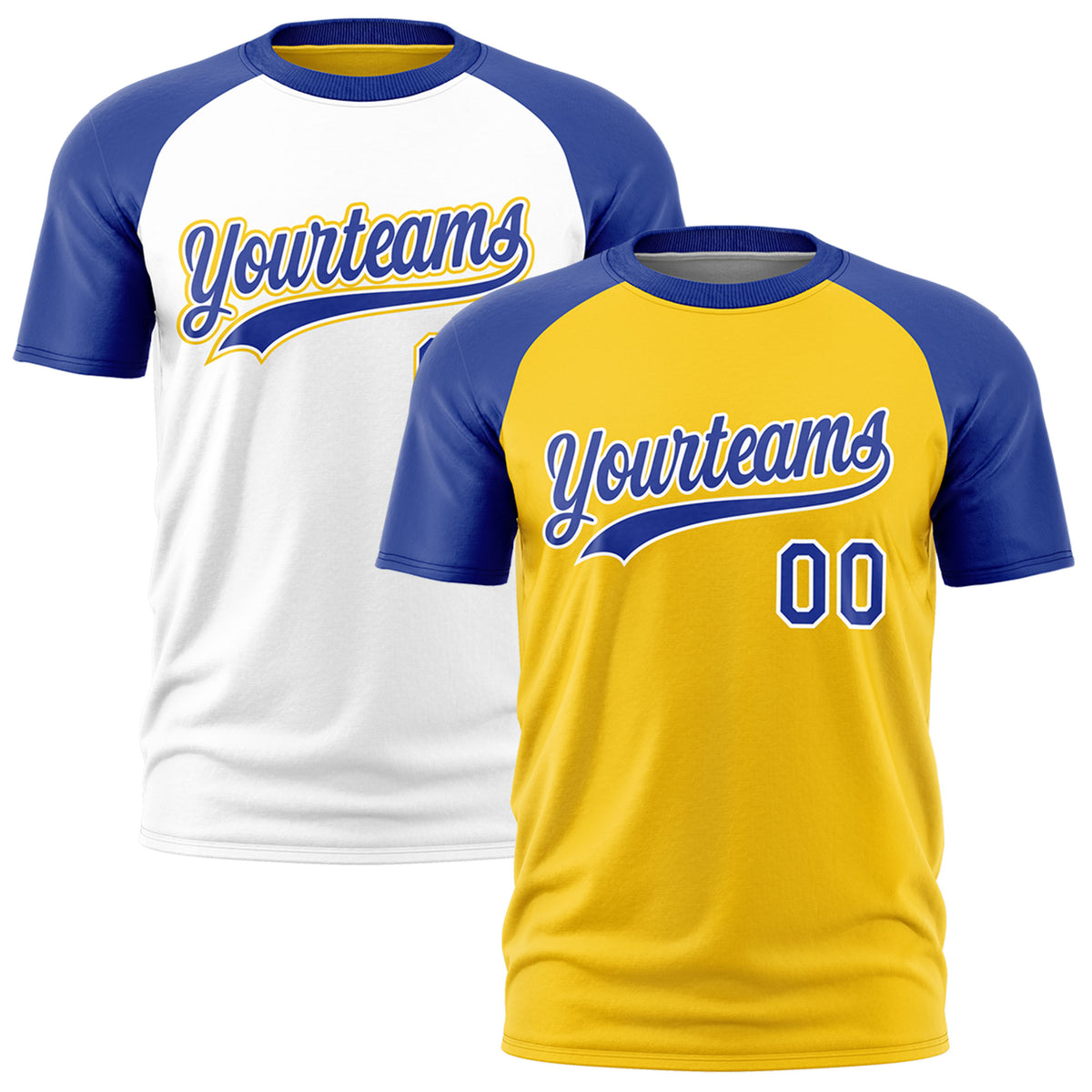 Custom Gold Royal Blue White Reversible Raglan Sleeves Moisture-Wicking T-shirt| KXKSHOP