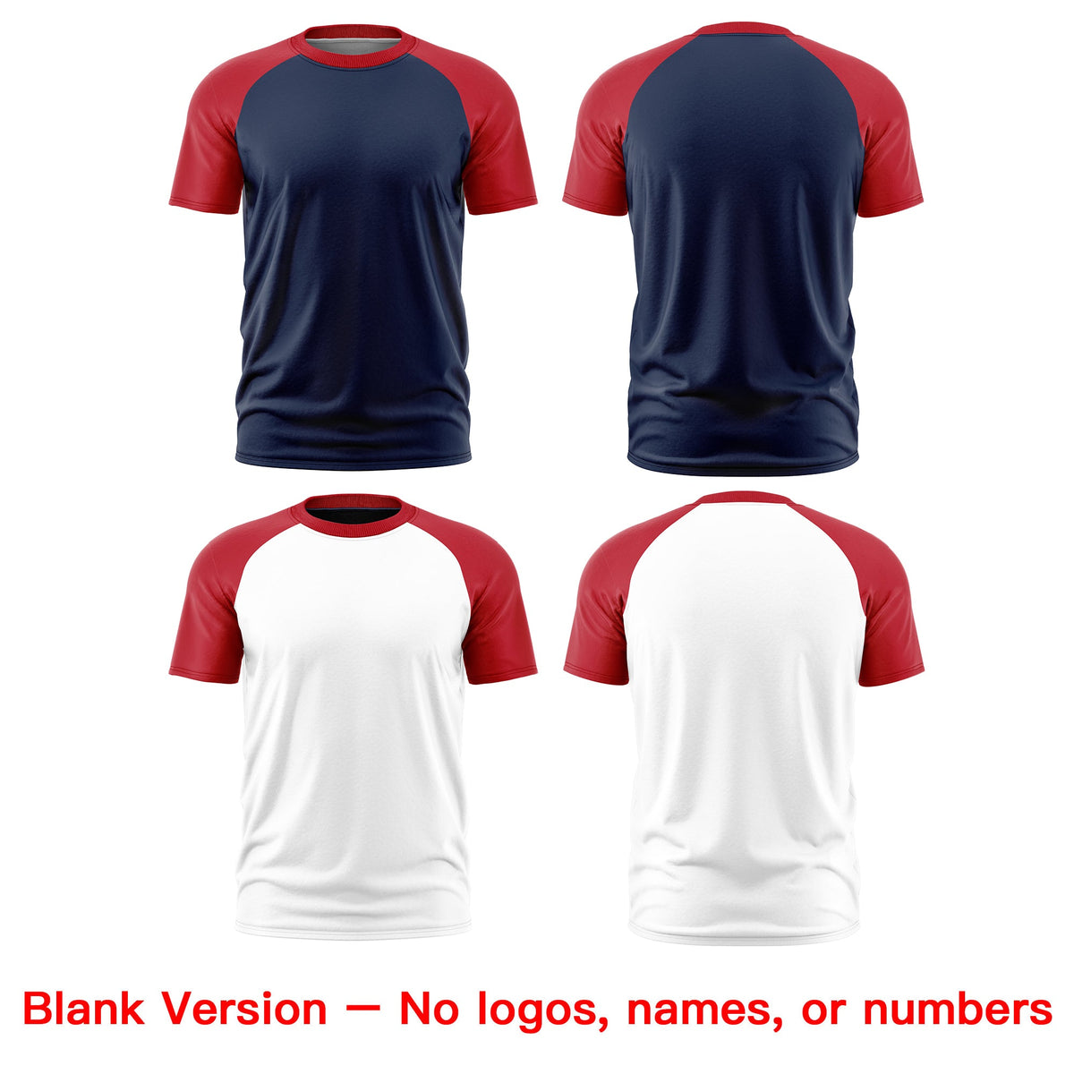 Custom Navy Red White Reversible Raglan Sleeves Moisture-Wicking T-shirt| KXKSHOP