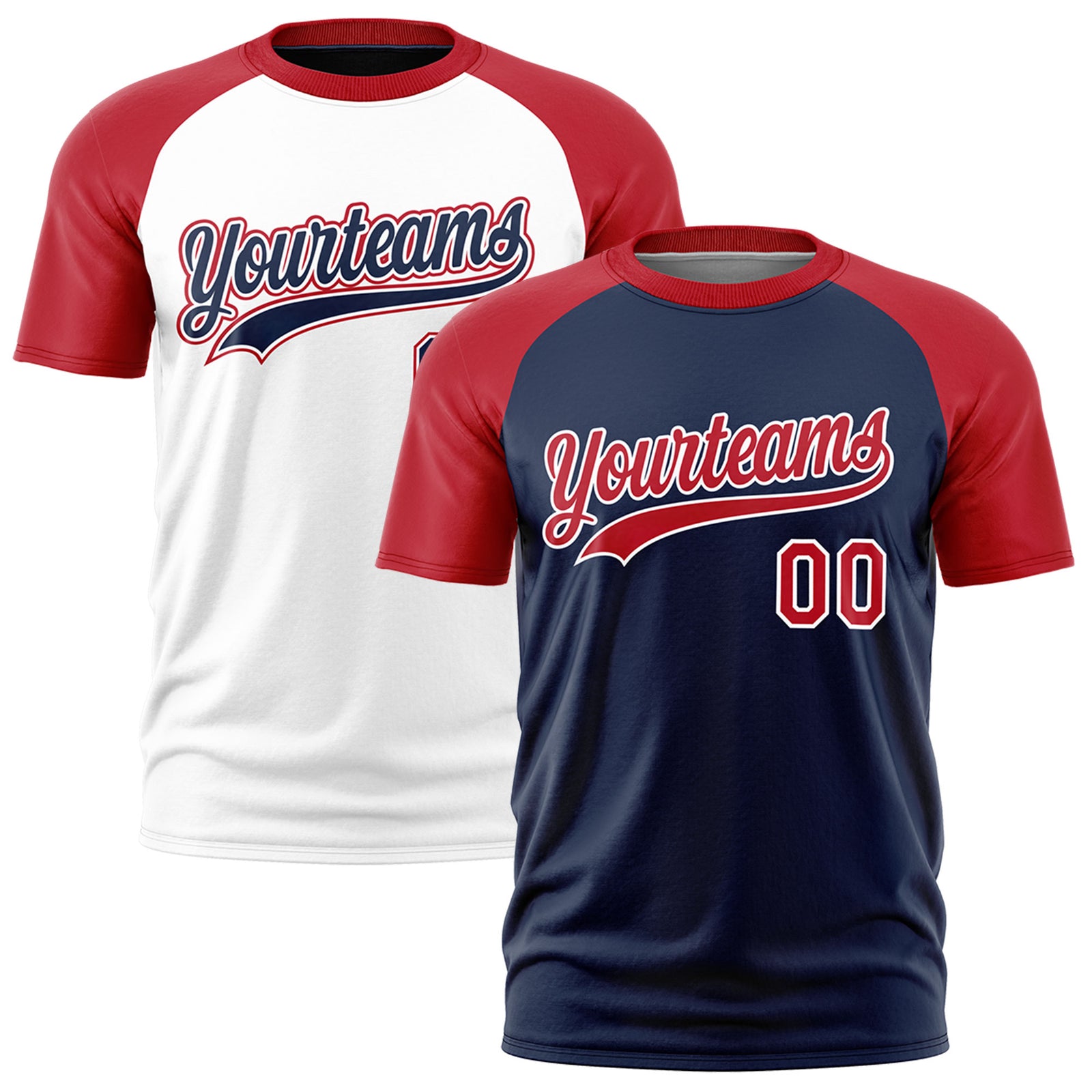 Custom Navy Red White Reversible Raglan Sleeves Moisture-Wicking T-shirt| KXKSHOP