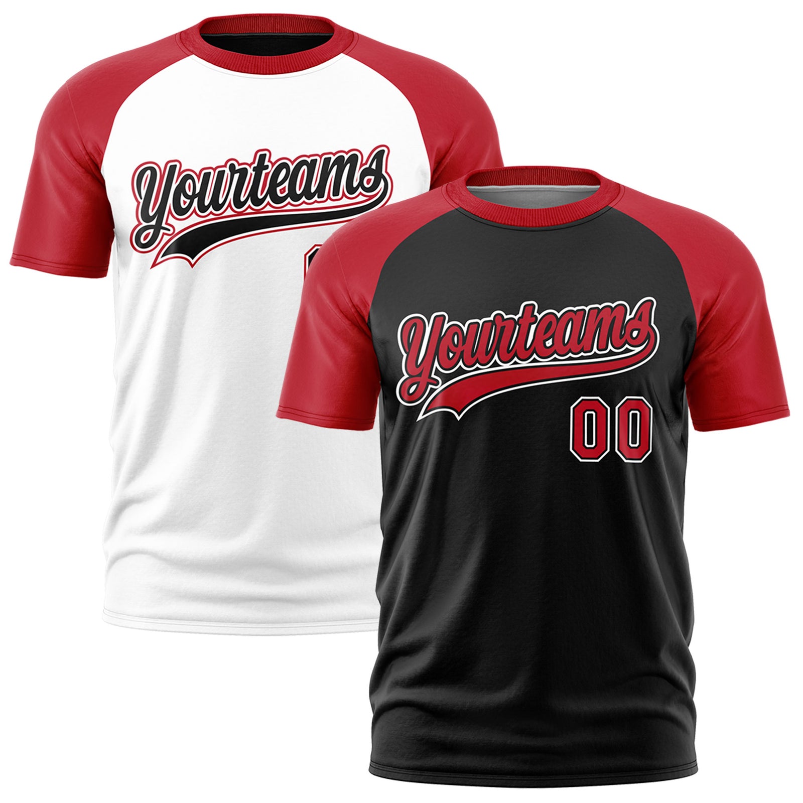 Custom Red Black White Reversible Raglan Sleeves Moisture-Wicking T-shirt| KXKSHOP