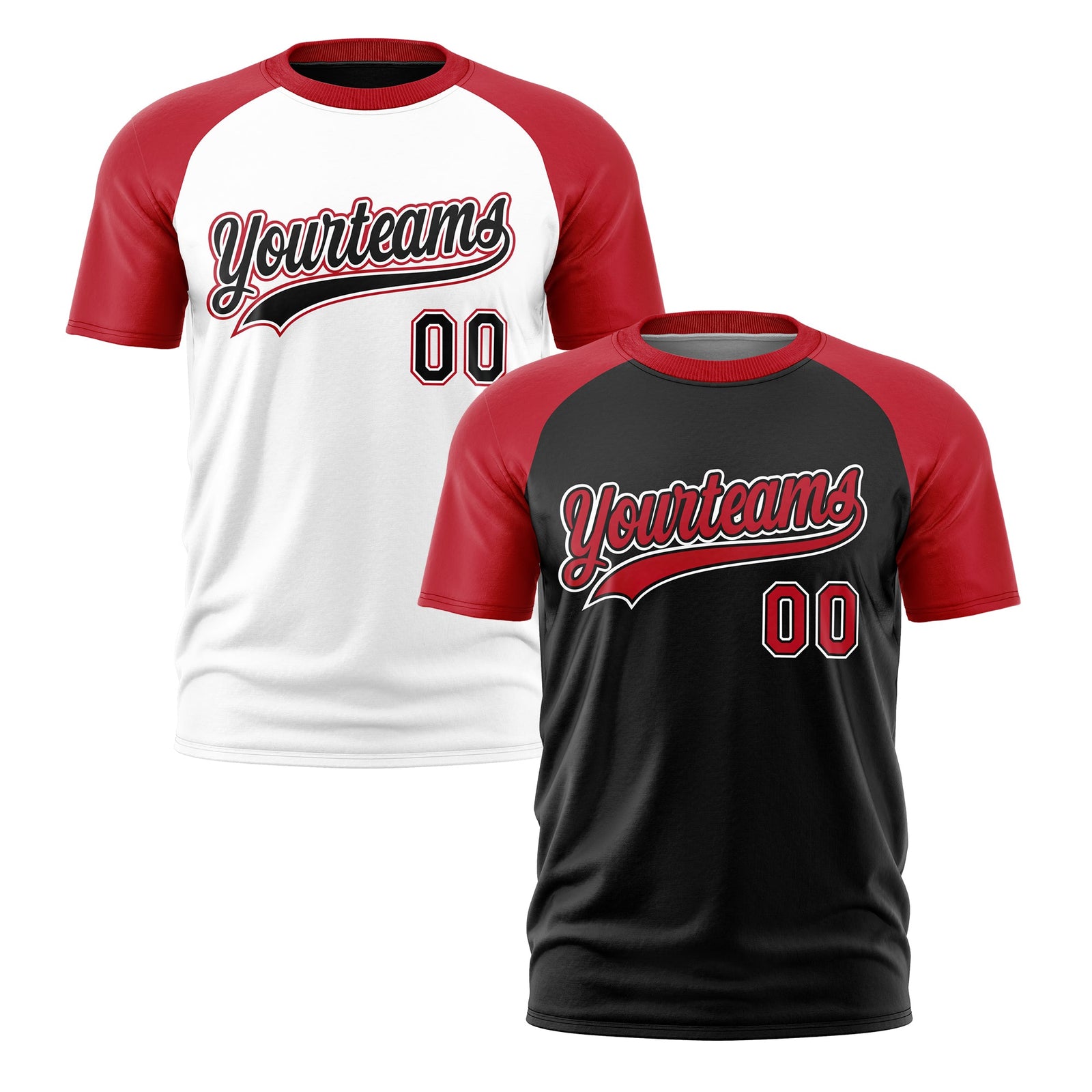 Custom Red Black White Reversible Raglan Sleeves Moisture-Wicking T-shirt| KXKSHOP