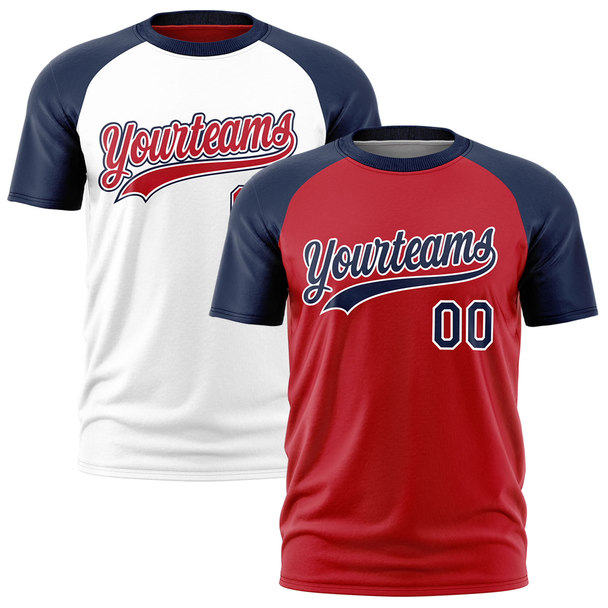 Custom Red Navy White Reversible Raglan Sleeves Quick Dry T-shirt| KXKSHOP