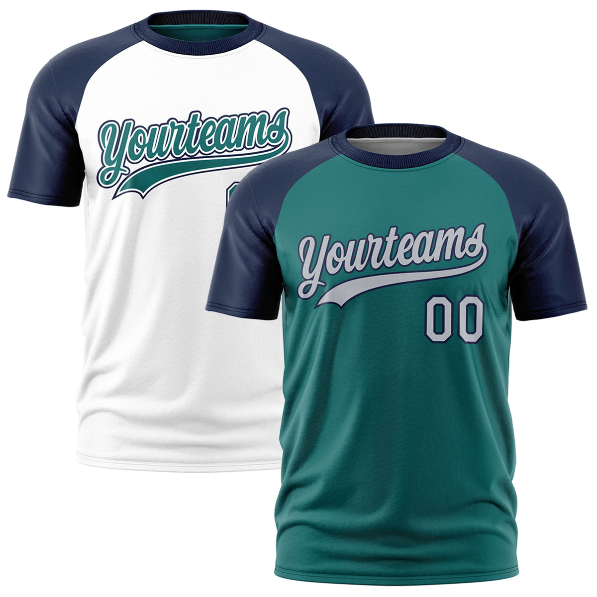 Custom Teal Navy Silver Reversible Raglan Sleeves Moisture-Wicking T-shirt| KXKSHOP