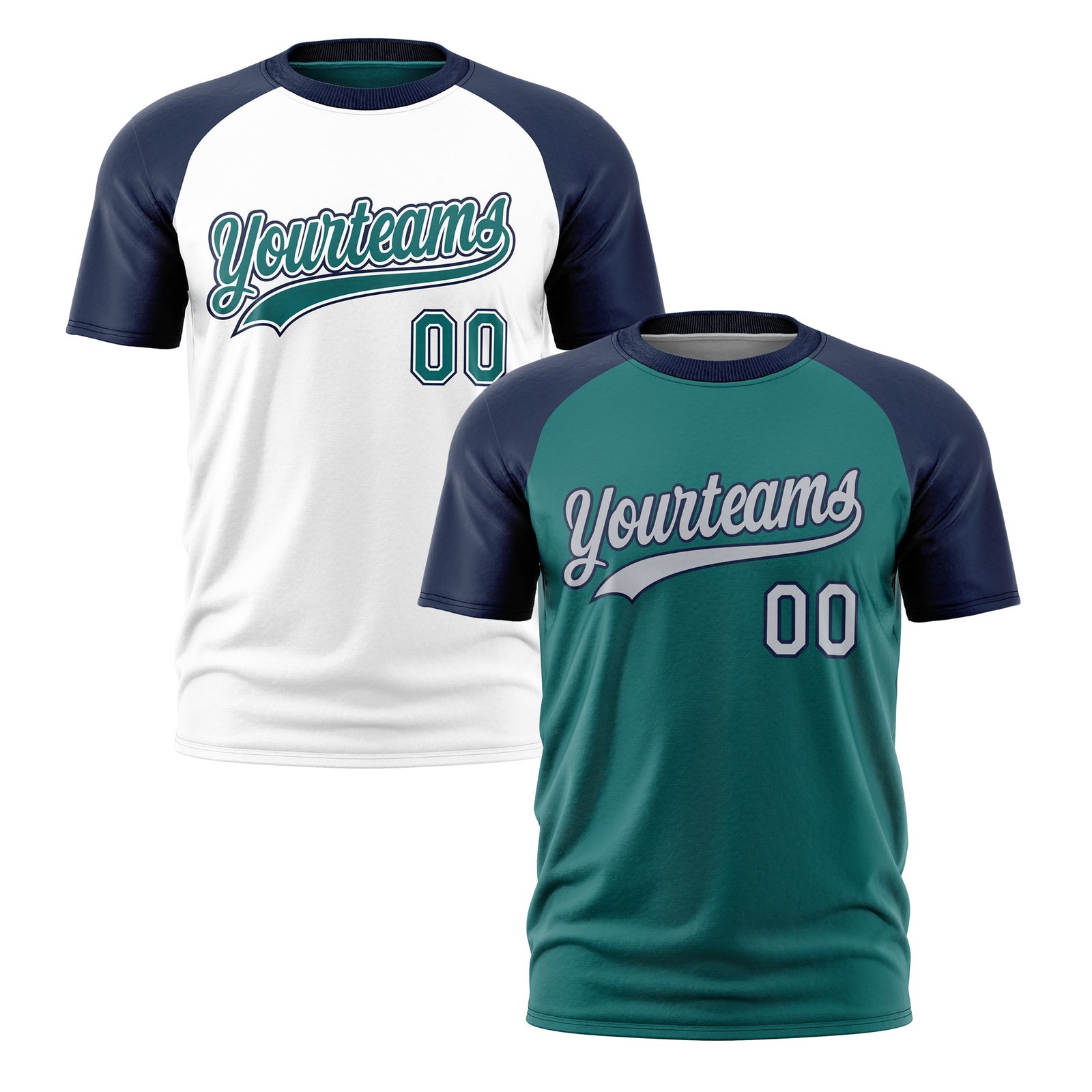 Custom Teal Navy Silver Reversible Raglan Sleeves Moisture-Wicking T-shirt| KXKSHOP